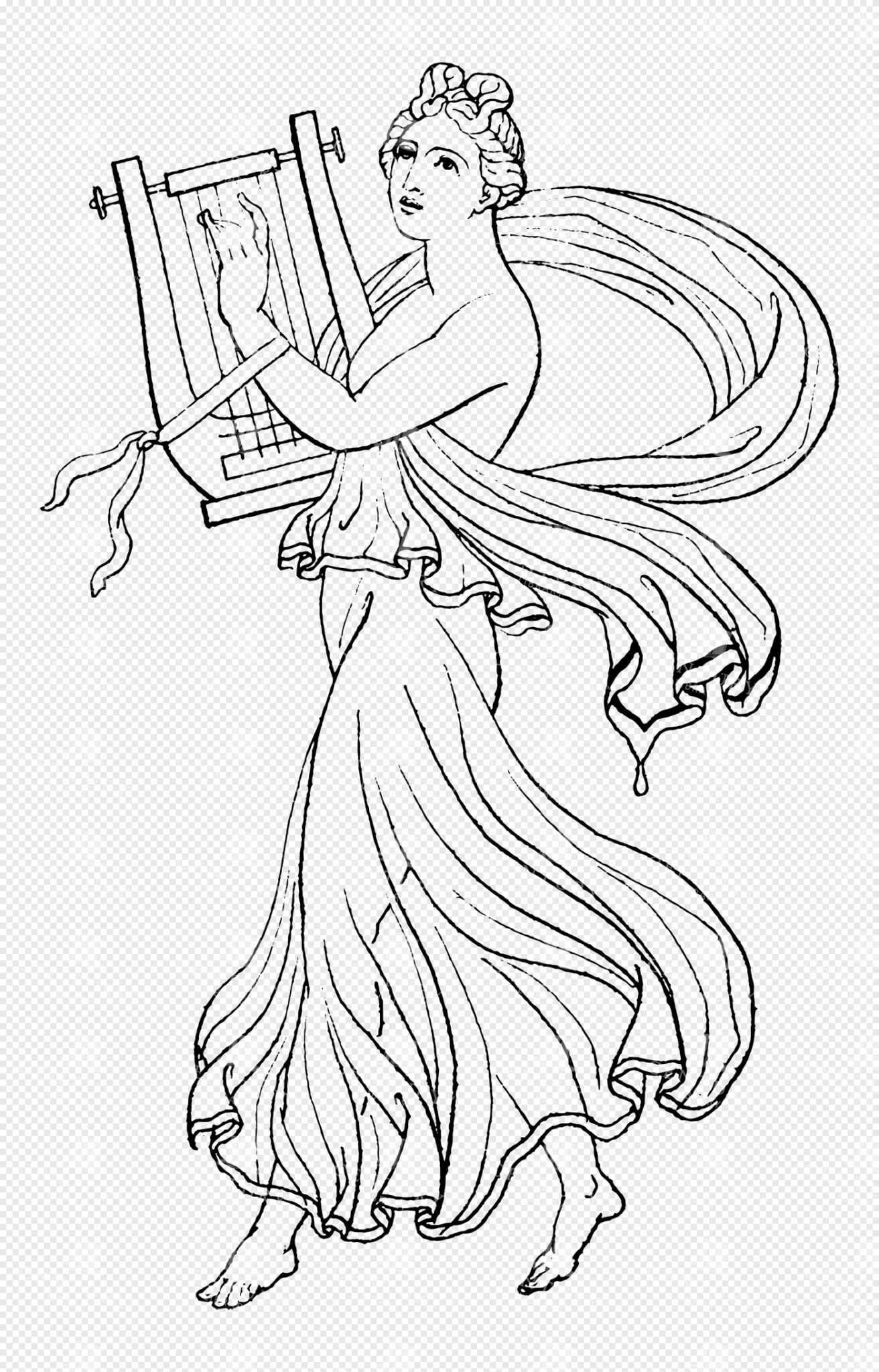 Greek Muse Holding Lyre with Flowing Garment and Elegant Pose