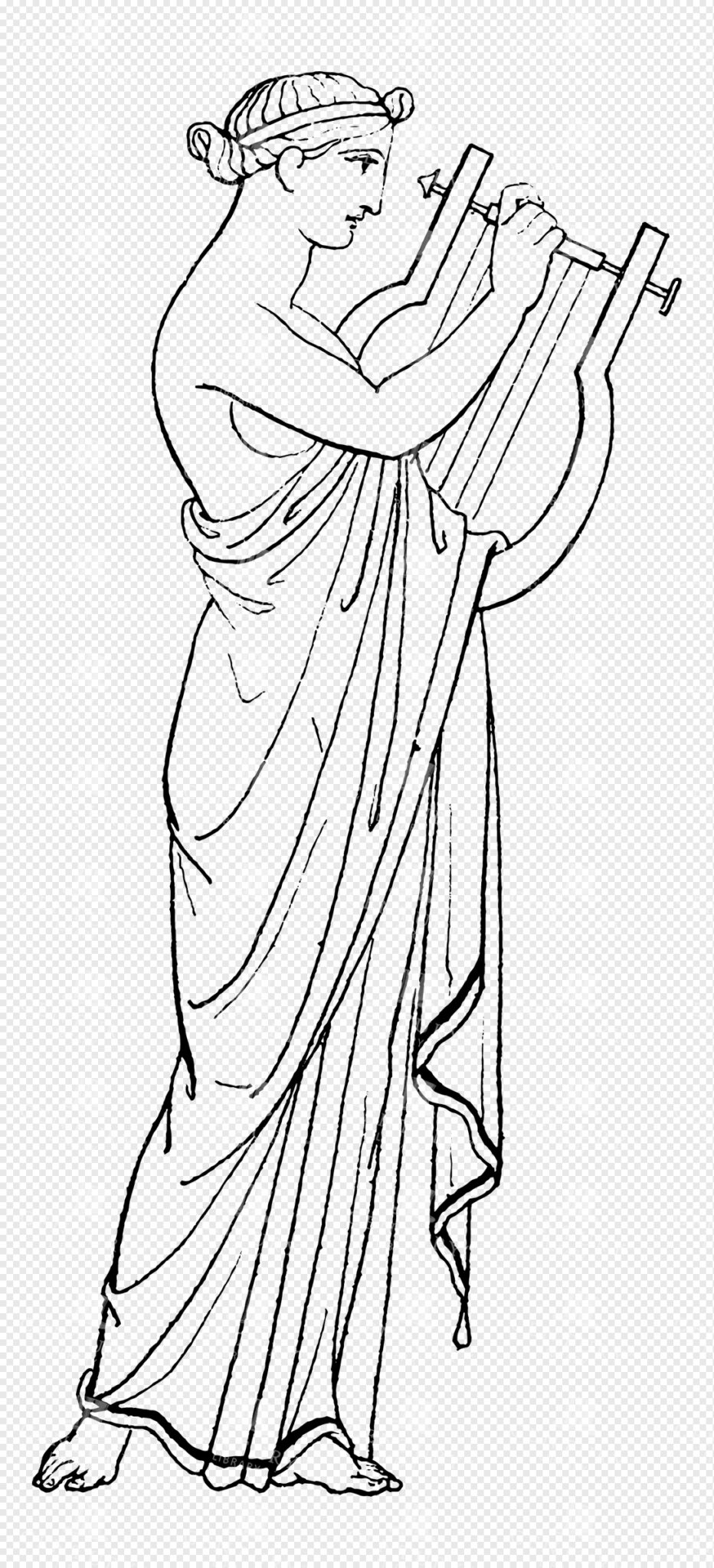 Greek Muse Playing Lyre in Flowing Drapery with Graceful Posture