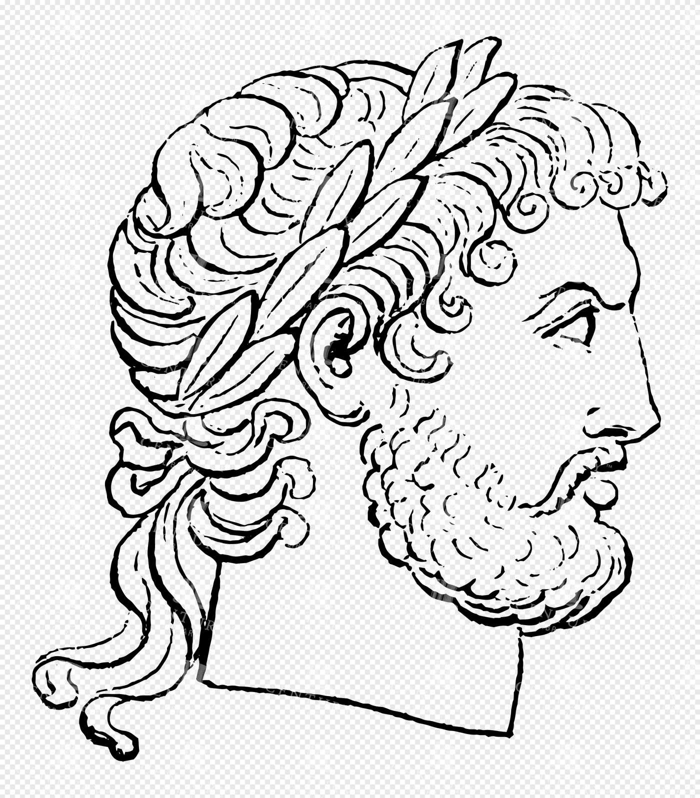 Zeus Mythology Lineart – Bearded God with Wreath and Curly Hair