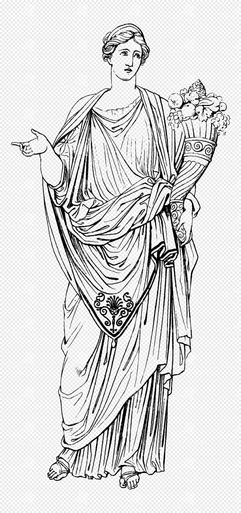 Goddess Demeter Holding Cornucopia and Wearing Flowing Greek Robe