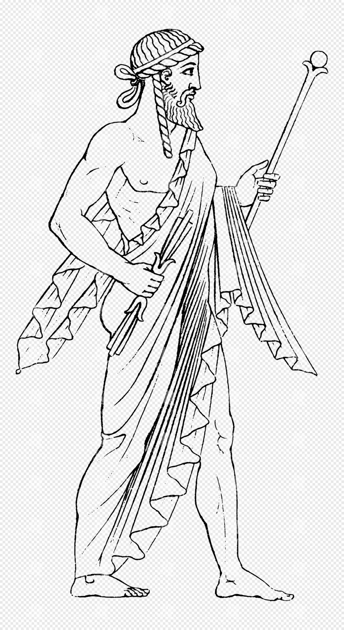 Ancient Greek or Persian Noble Holding Scepter and Scroll