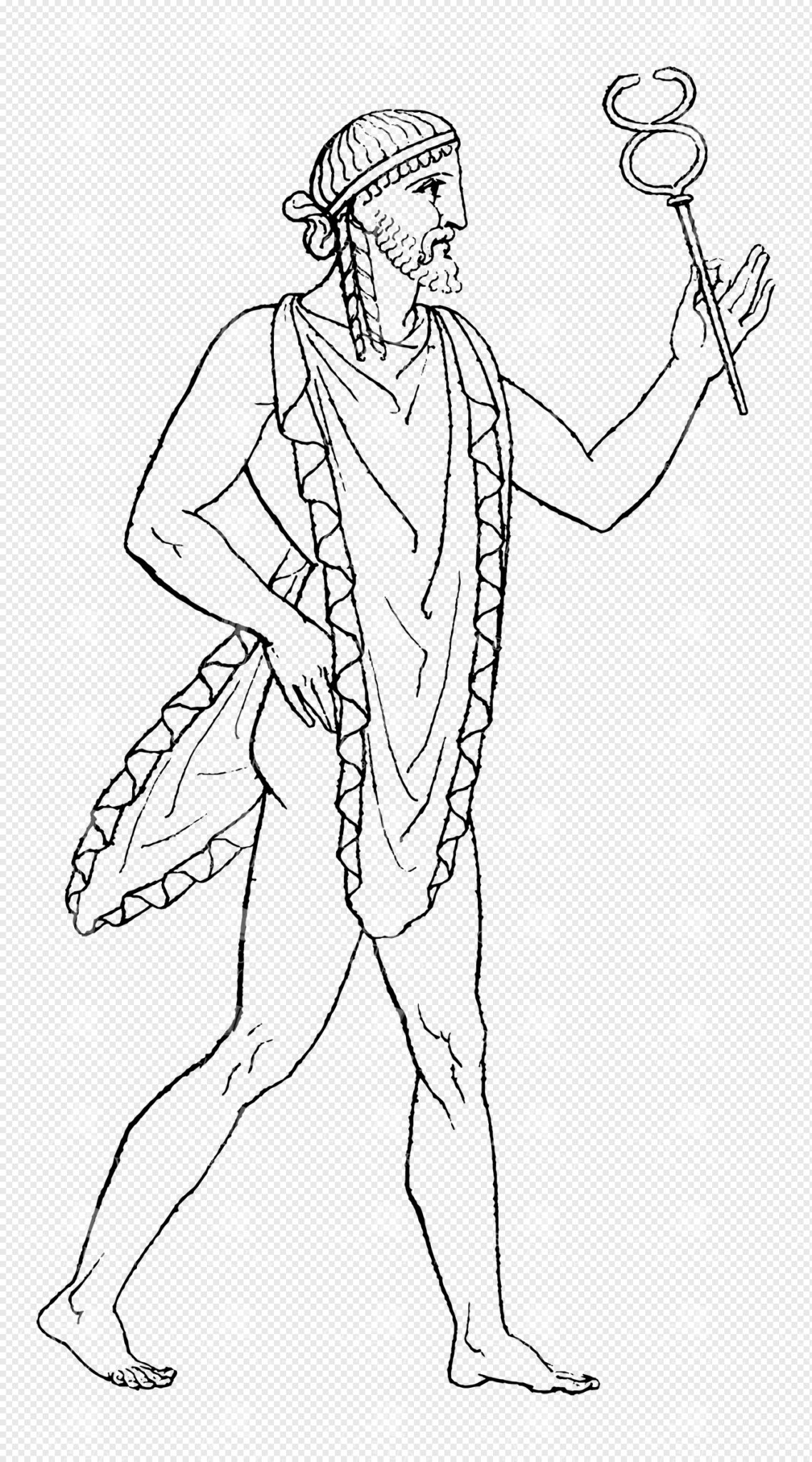 Ancient Greek or Persian Messenger Holding a Caduceus