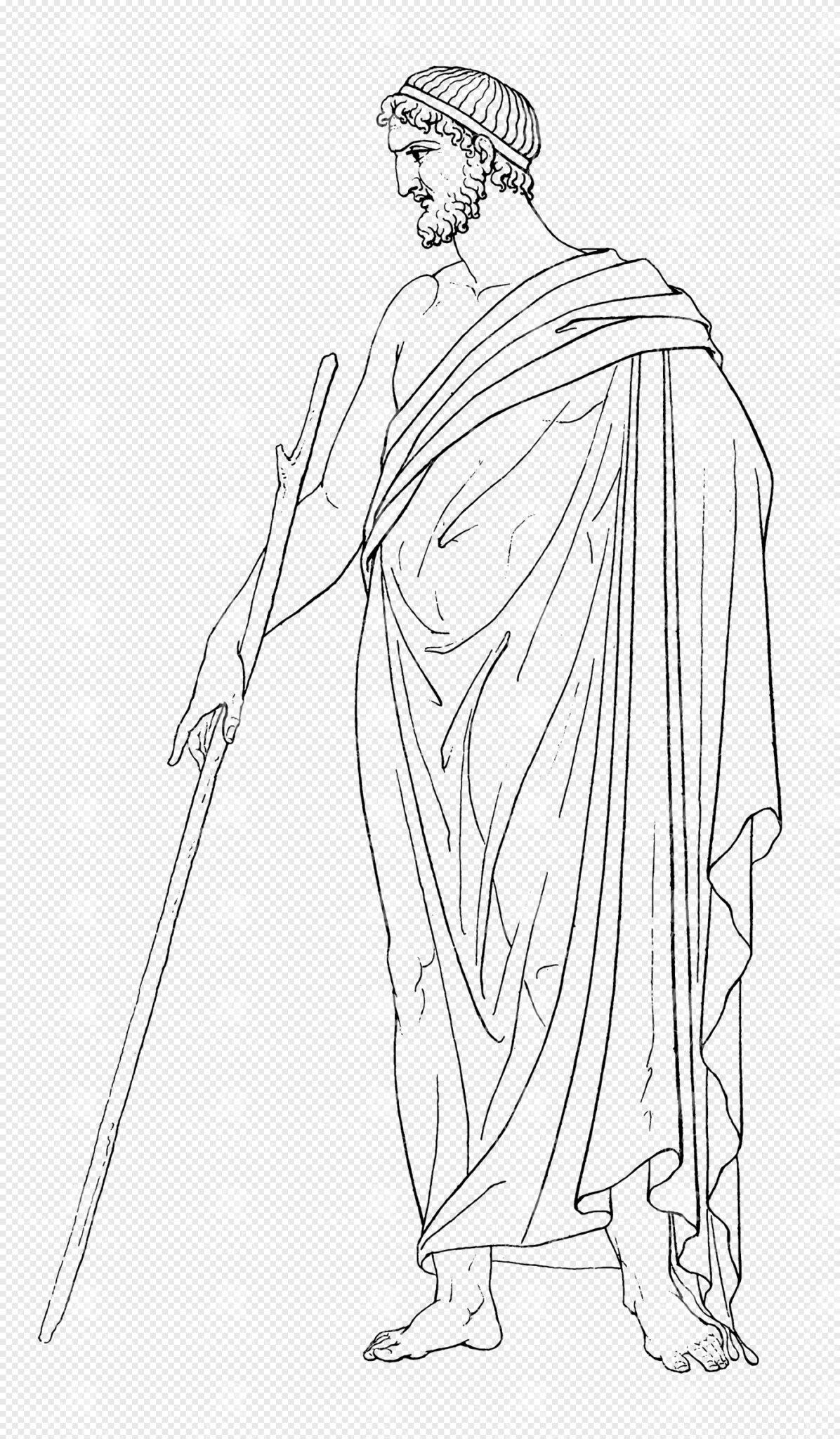 Zeus Draped in a Greek Himaton with Staff and Cap