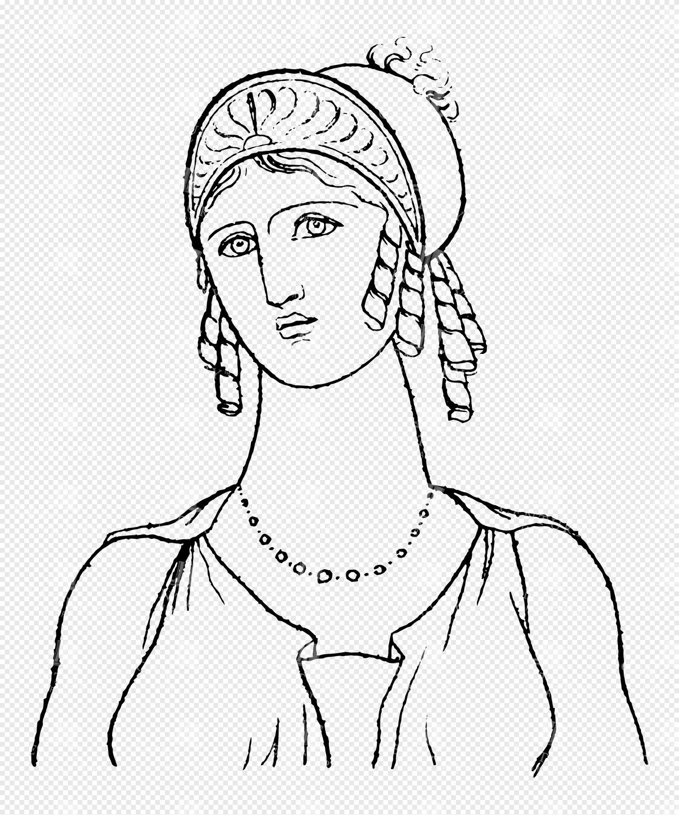 Hera Wearing a Decorated Headdress with Braided Hair and Jewelry