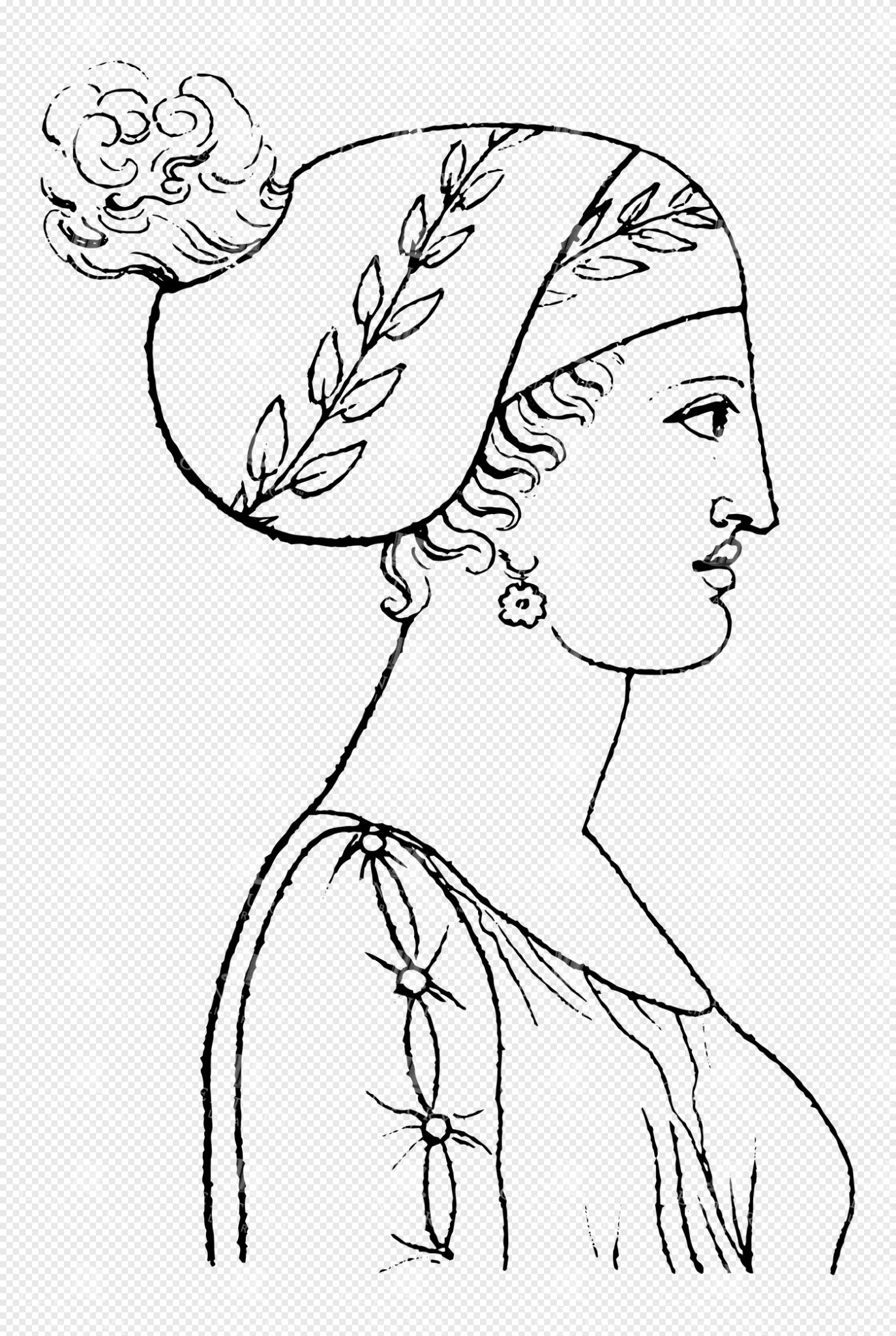 Greek Goddess Hera in Profile Wearing a Laurel-Adorned Headscarf