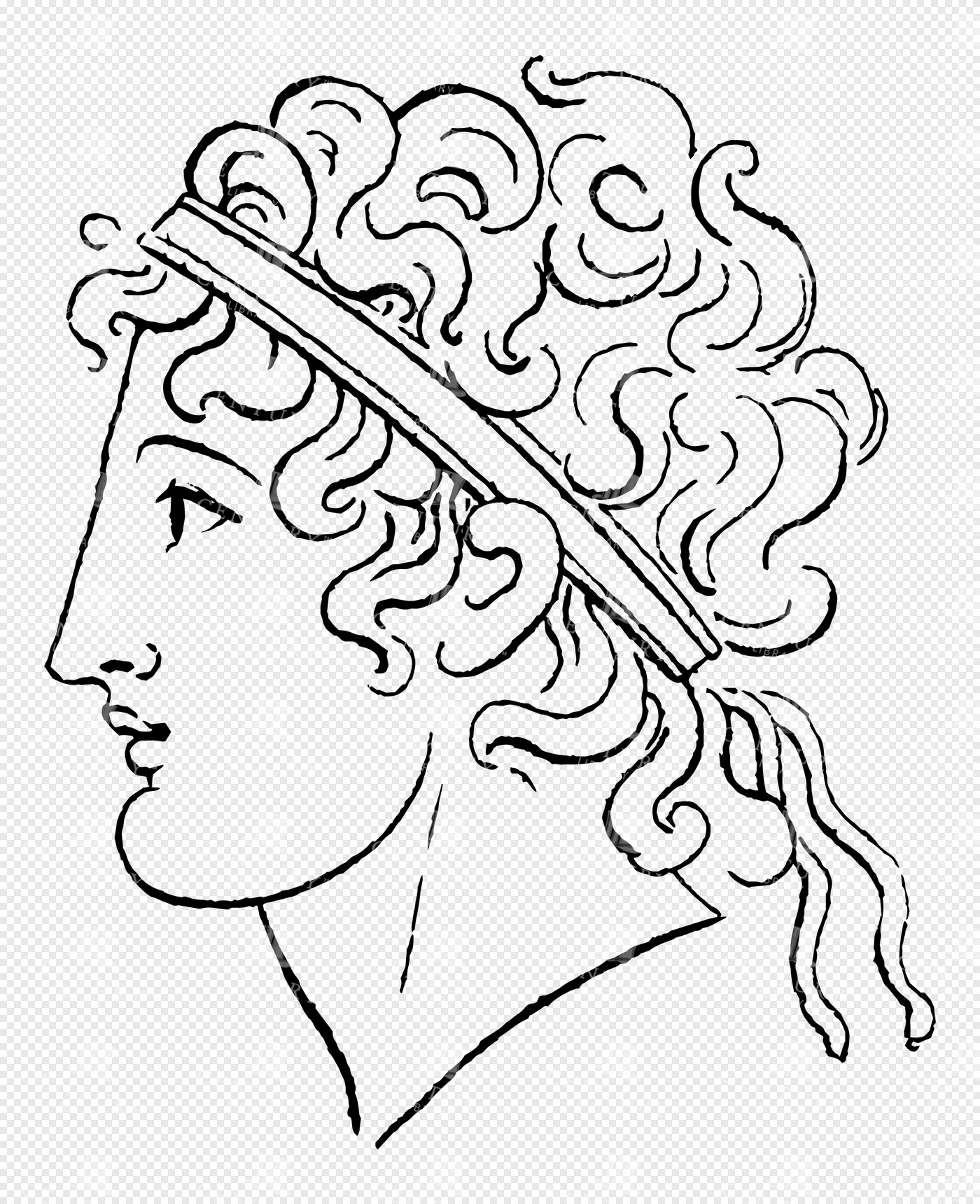 Apollo with Flowing Curly Hair and Headband in Greek Mythology