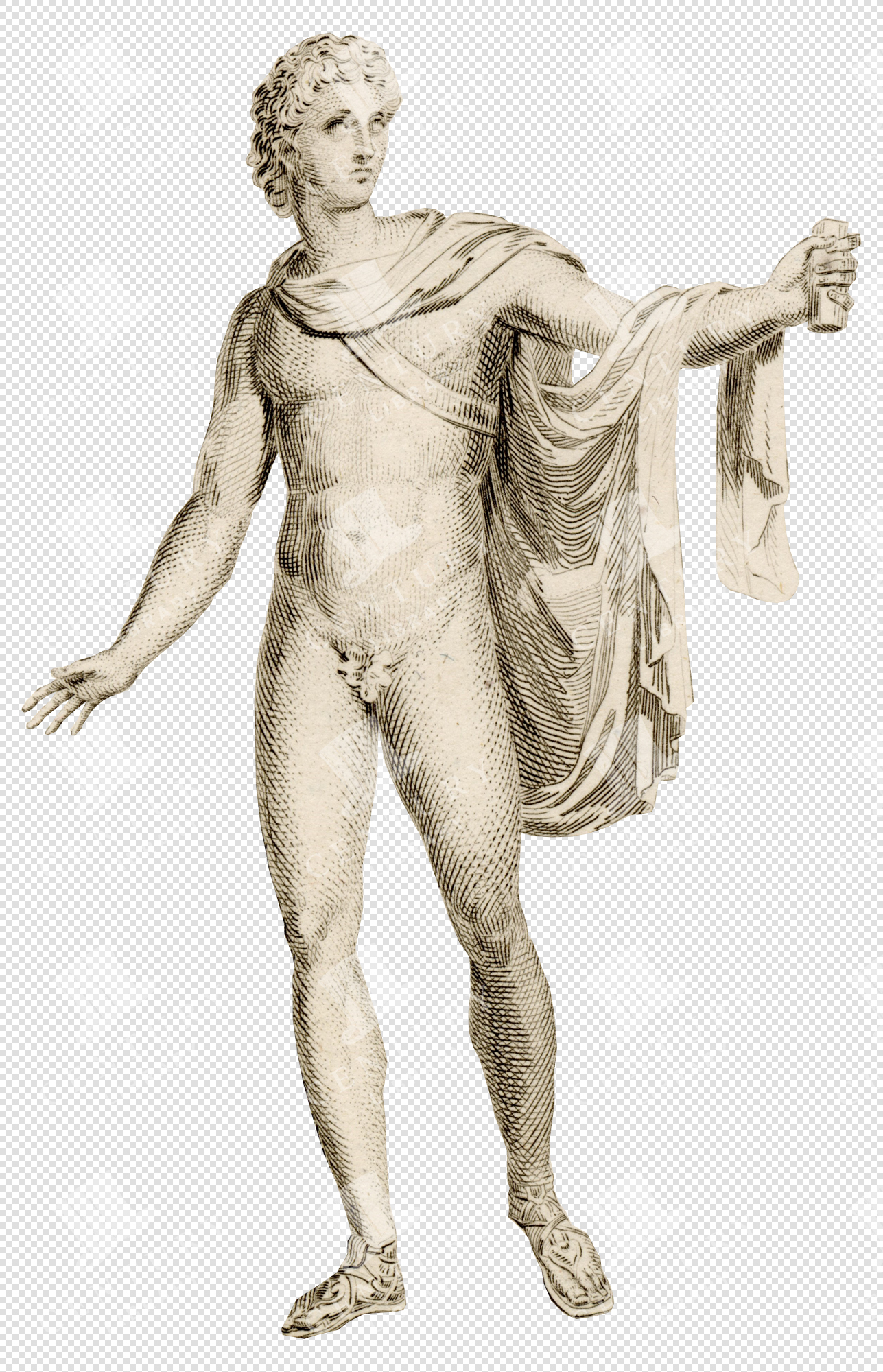 Ancient Roman Statue of Apollo Holding Scroll with Flowing Drape