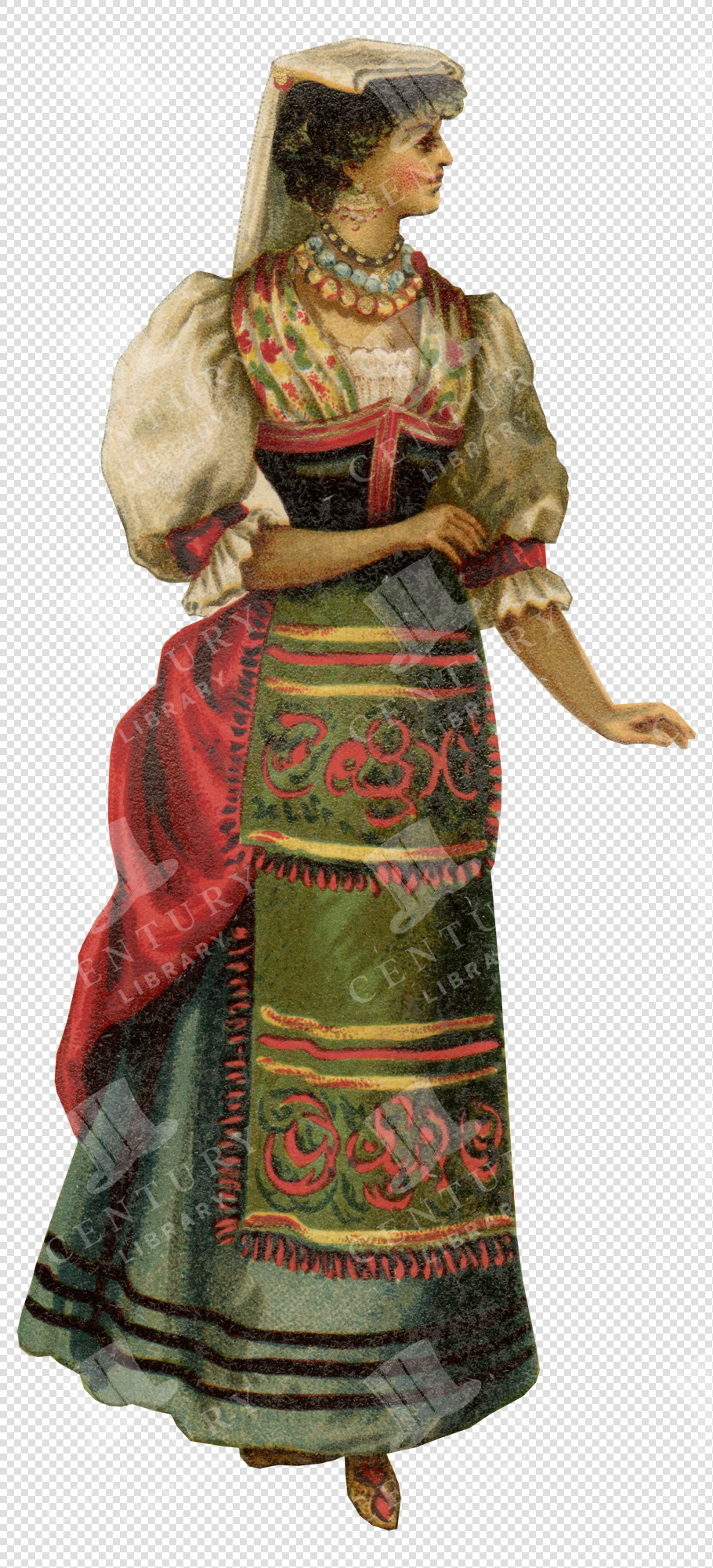Elegant Italian Lady in Traditional Dress with Embroidered Apron