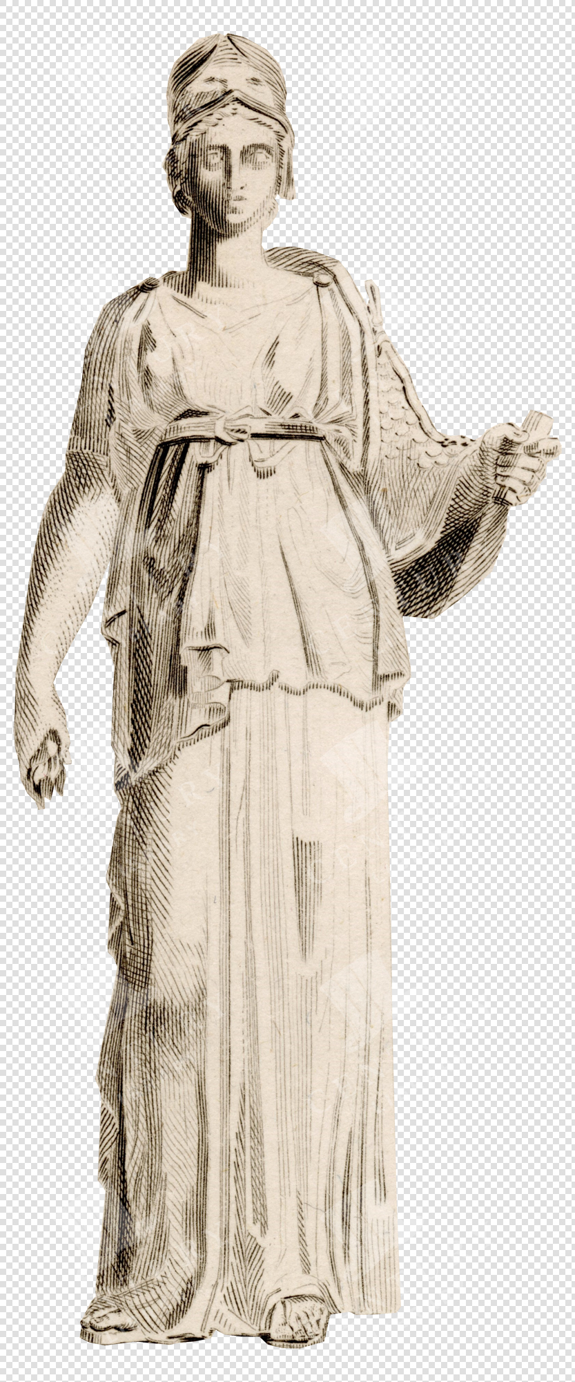 Minerva Roman Statue of Standing Goddess Wearing Helmet and Flowing Robe