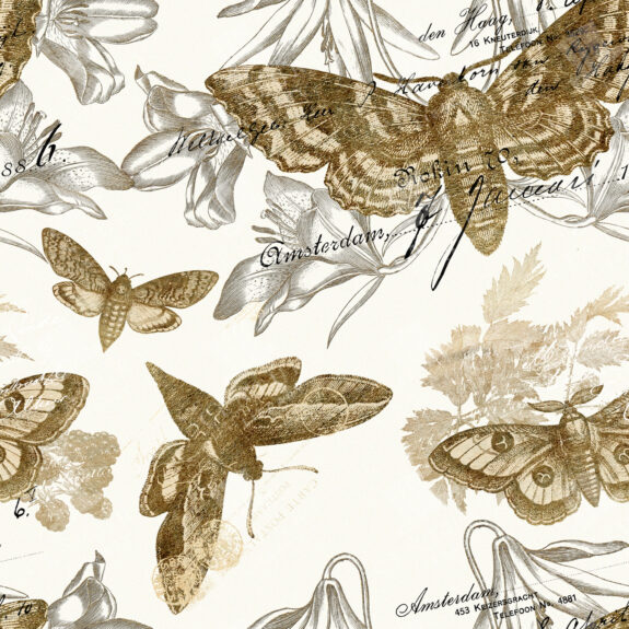 Golden Moth Vintage Amsterdam Botanical Seamless Pattern