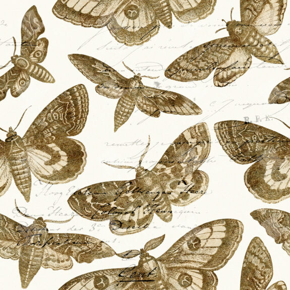Golden Moth Antiquarian Entomology Script Seamless Pattern