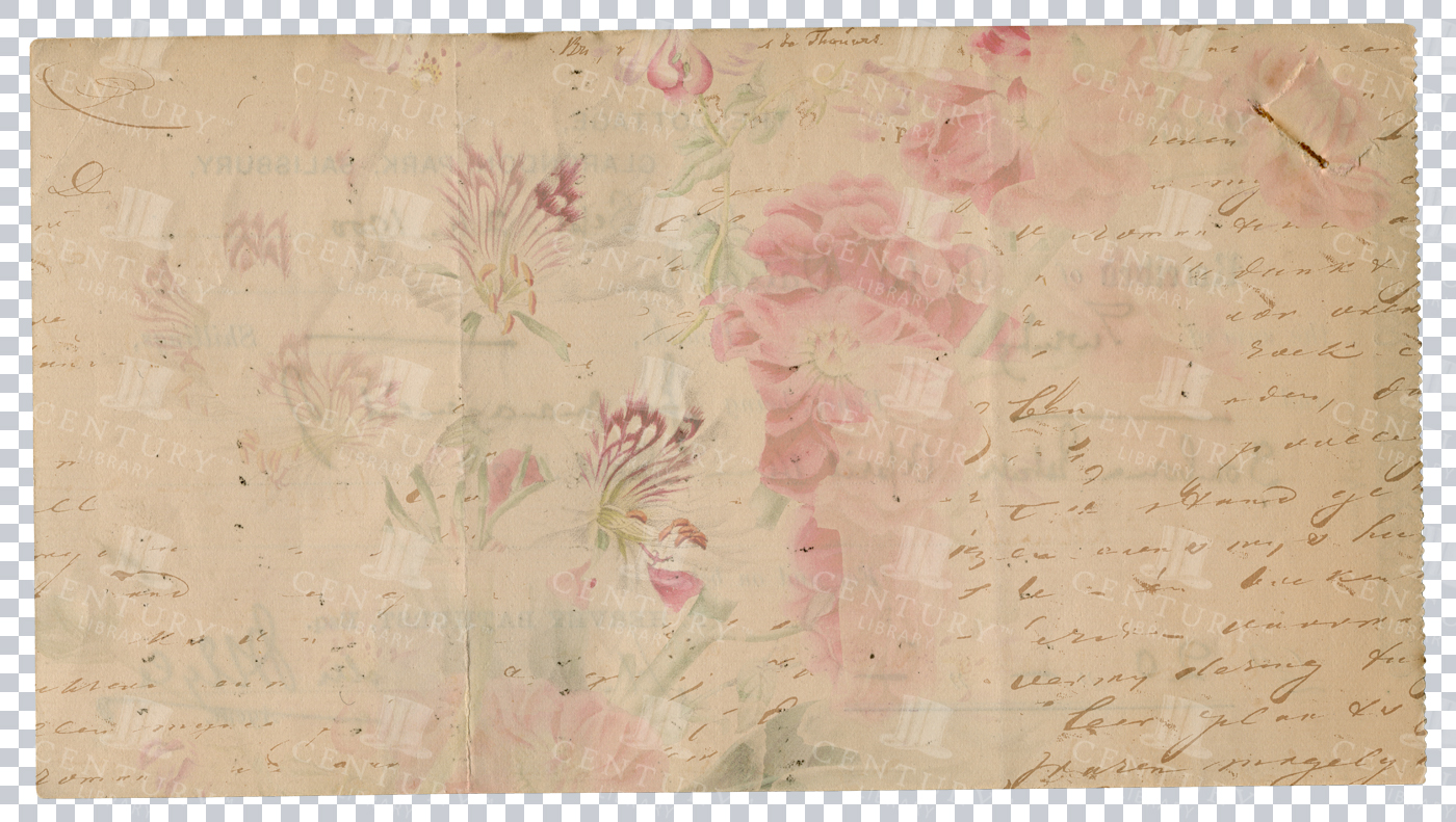 Floral Paper Texture with Vintage Handwriting and Transparent Background Overlay