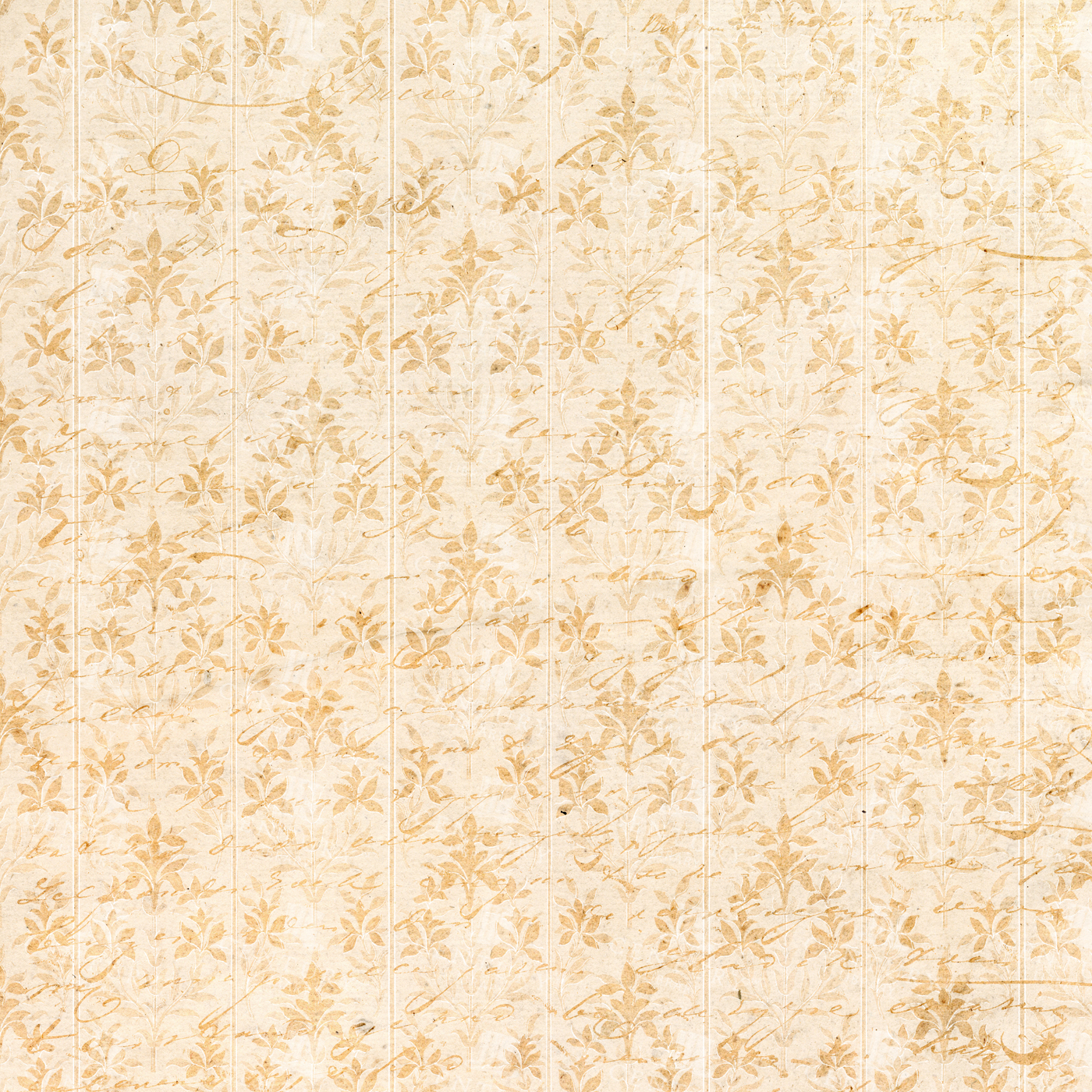 Antique Wallpaper Texture with Floral Repeat and Faint Handwriting Overlay