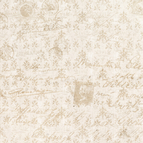 Faded Postcard and Handwriting Overlay on Vintage Damask Wallpaper Texture