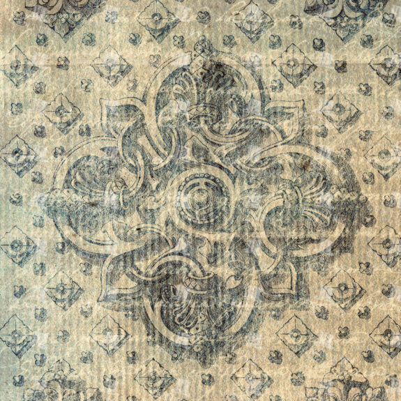 Grunge Ornamental Wallpaper Texture with Large Engraved Motif and Repeating Diamond Pattern