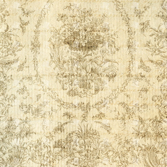 Antique Floral Wallpaper Texture with Basket Motif and Ornate Botanical Engraving