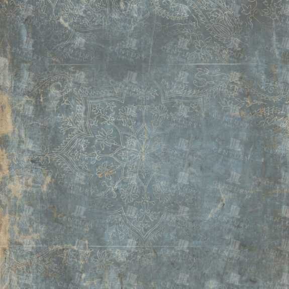 Grunge Blue Paper Texture with Ornate Mandala Linework and Paisley Border Motifs