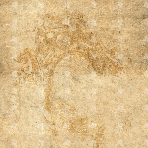 Grunge Paper Texture with Faint Ornamental Frame and Baroque Scrollwork