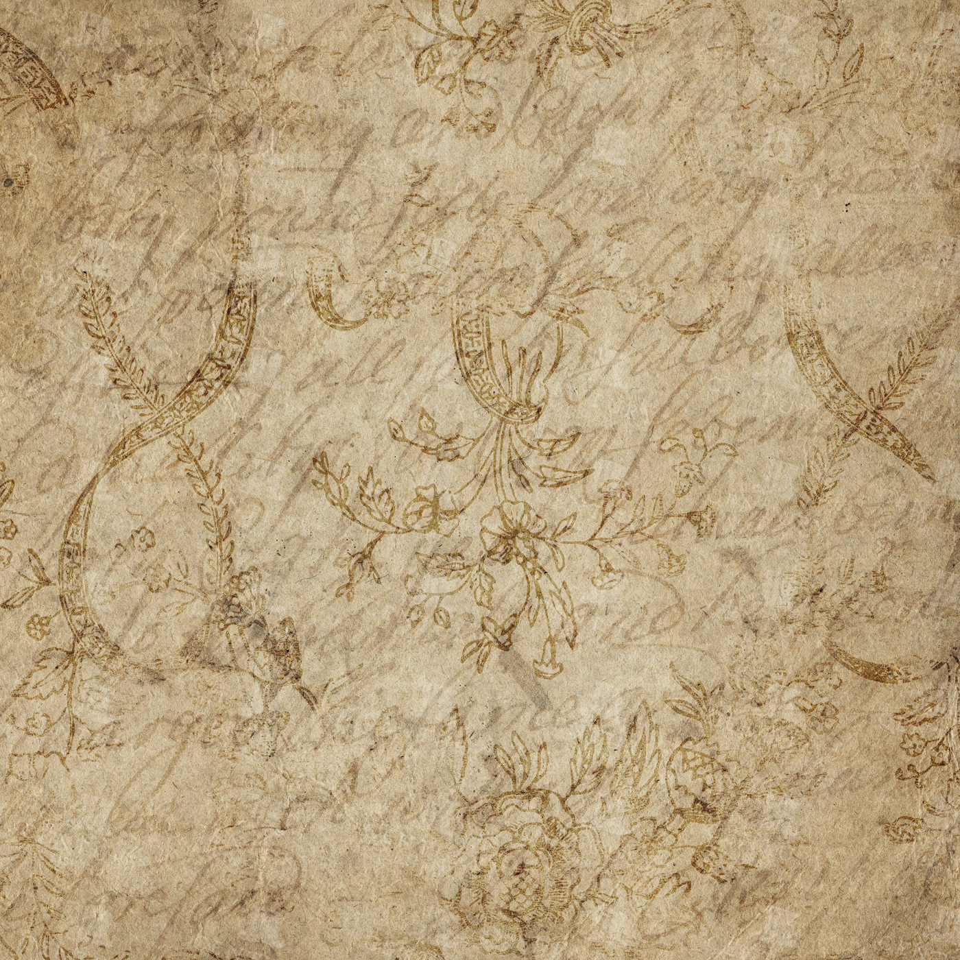 Aged Paper Texture with Handwriting Overlay and Floral Border Etching