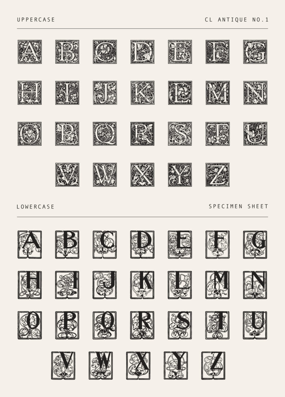 Victorian Ornamental Drop Cap Font – Restored 19th Century Decorative Letters (cl Antique No.1)