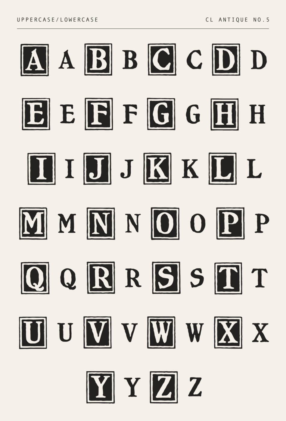 Antique Block Print Font – Bold 19th Century Type with Rustic Serif Boxes (CL Antique No.5)