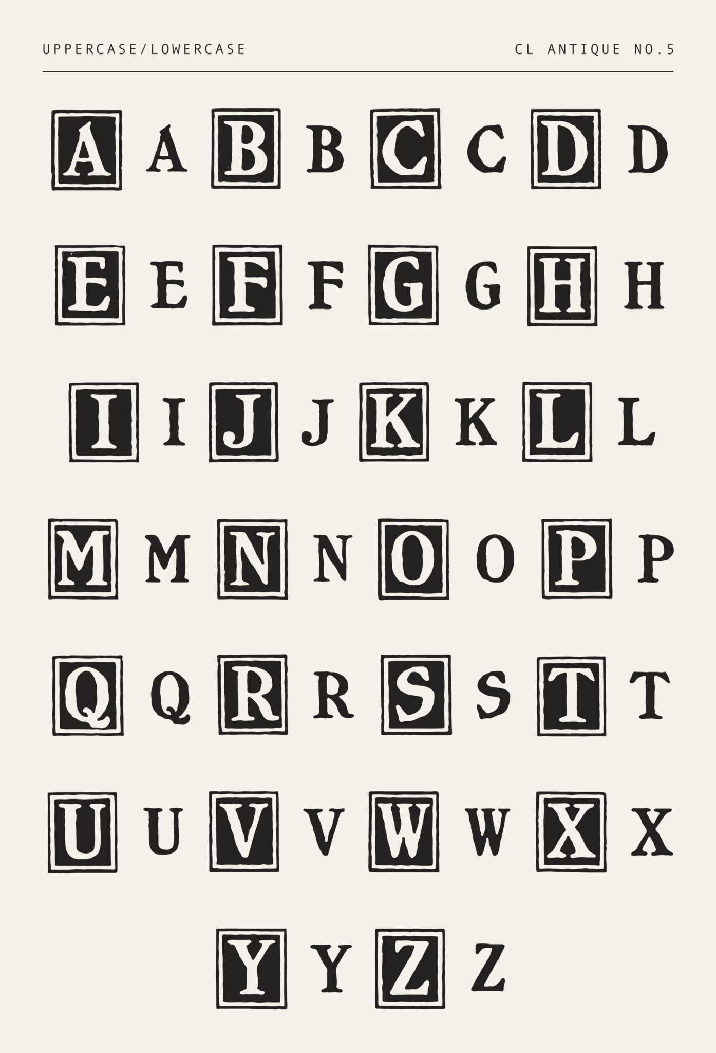 Antique Block Print Font – Bold 19th Century Type with Rustic Serif Boxes (CL Antique No.5)