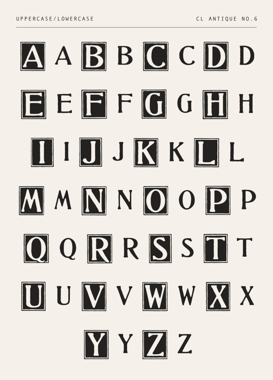 Hand-Carved Block Letter Font – Bold and Textured 1800s Woodcut Style (CL Antique No.6)