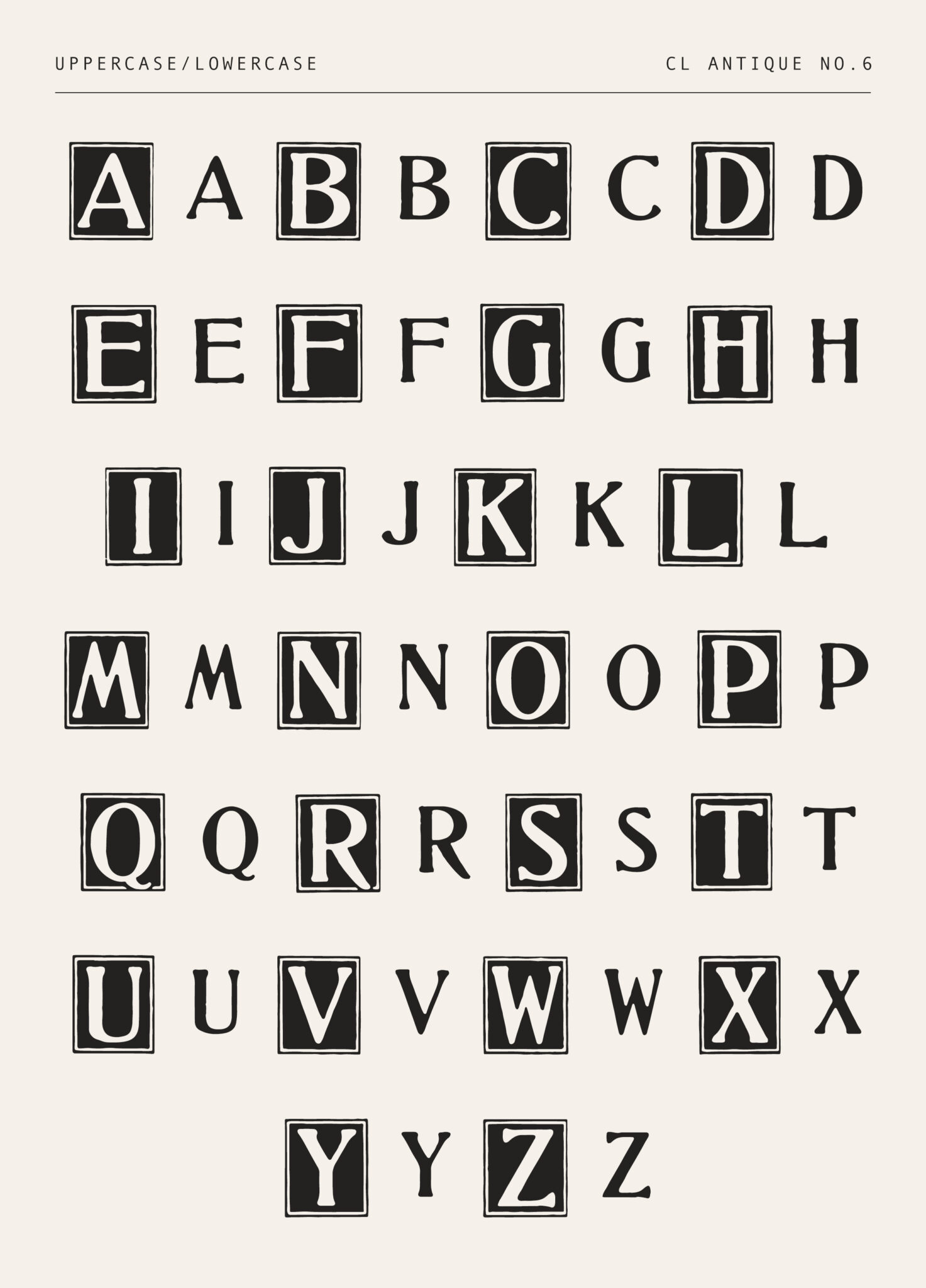 Hand-Carved Block Letter Font – Bold and Textured 1800s Woodcut Style (CL Antique No.6)