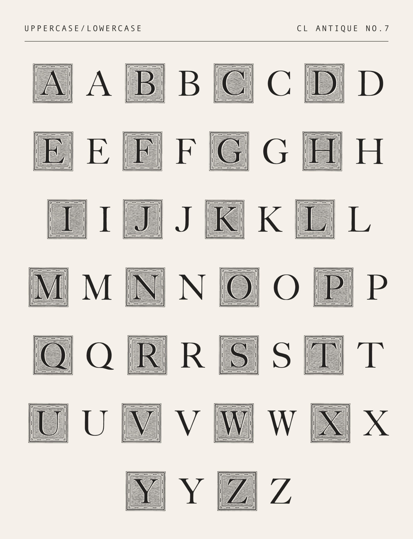Striped Engraved Border Font – 19th Century Letterpress-Style Display Typeface (CL Antique No.7)