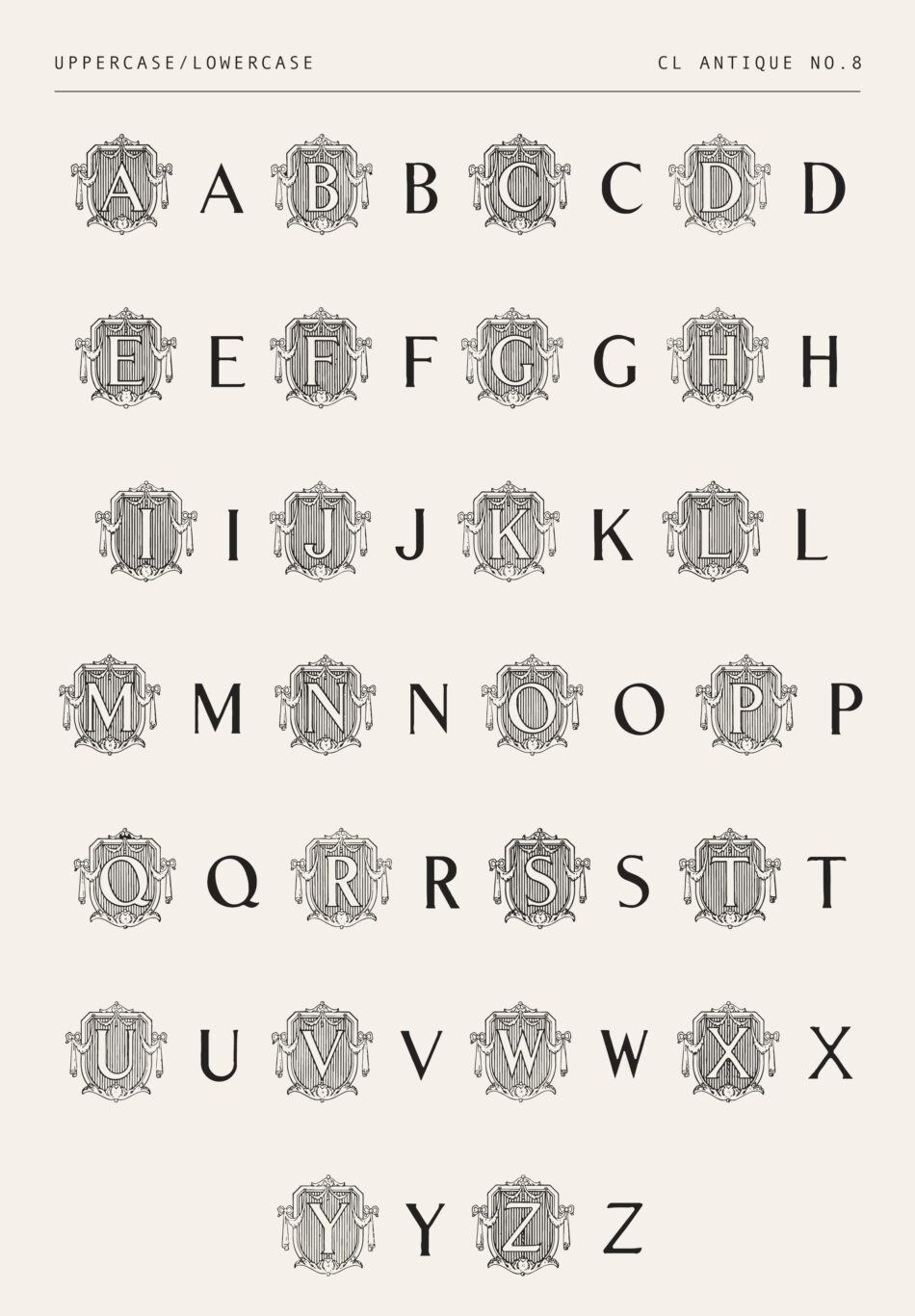 Vintage Crest Monogram Font – Heraldic Letter Frames from Antique Books (CL Antique No.8)