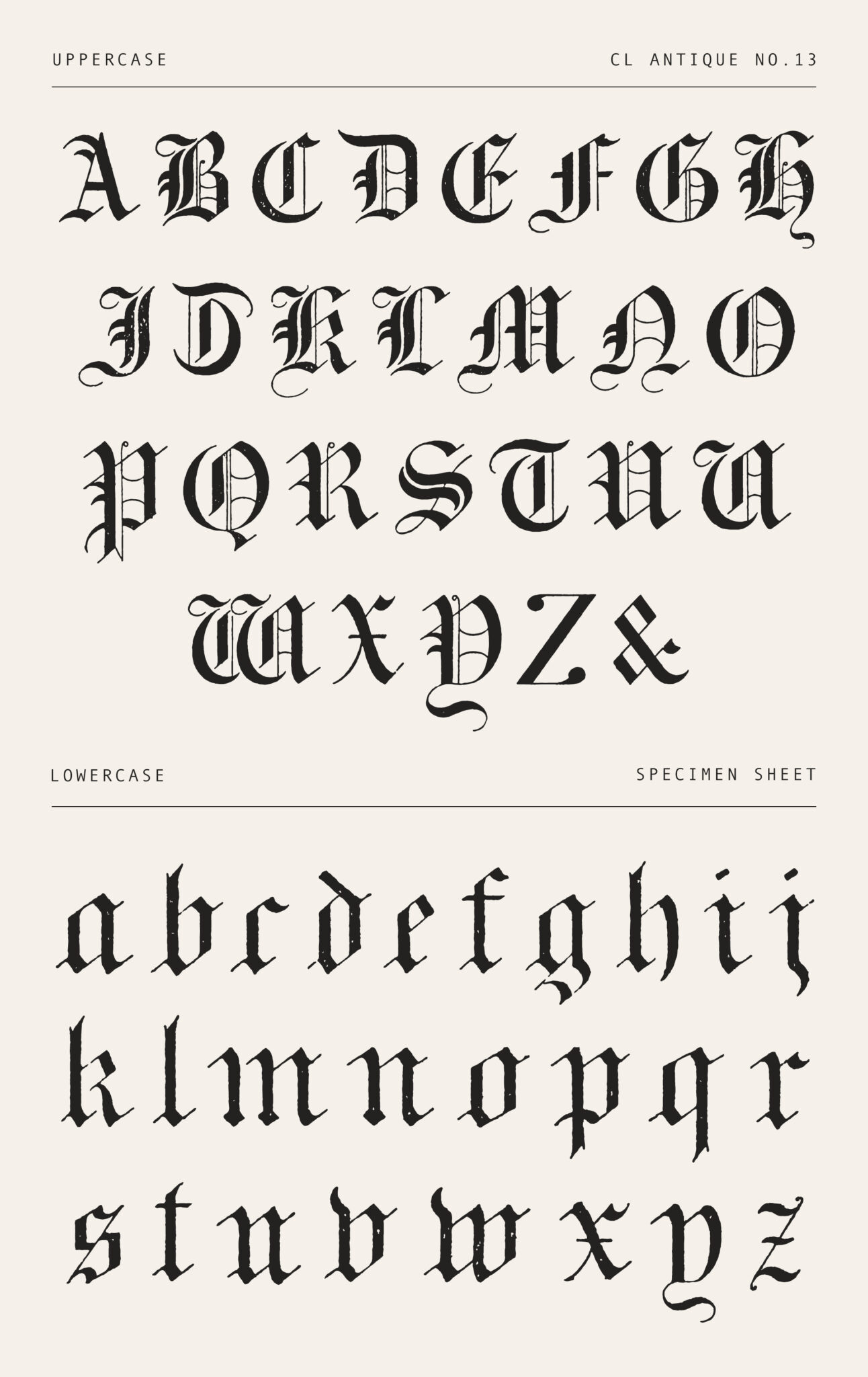 Textured Blackletter Font – Gothic Antique Typeface with Rough Ink Texture (CL Antique No.13)