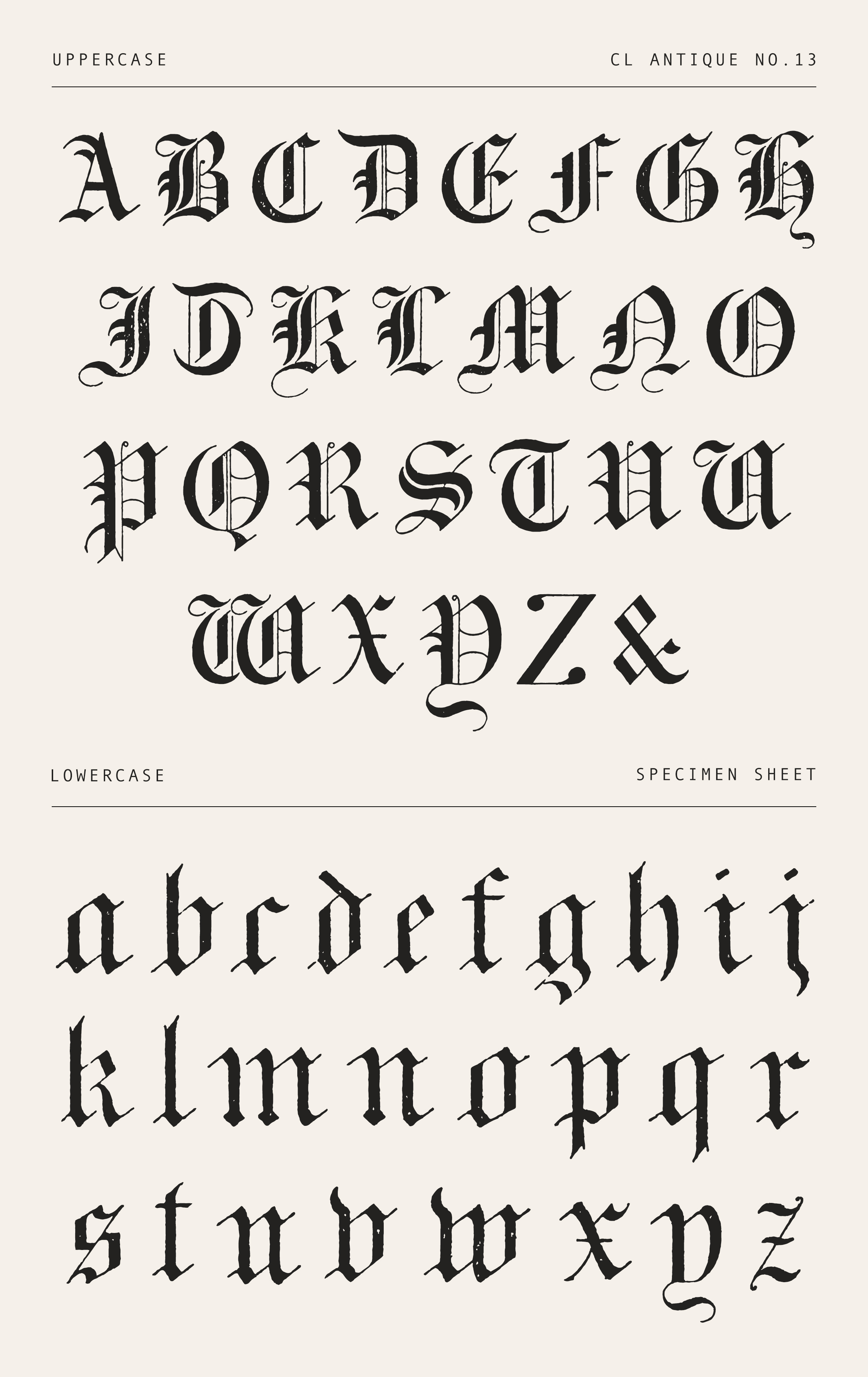 Textured Blackletter Font – Gothic Antique Typeface with Rough Ink Texture (CL Antique No.13)
