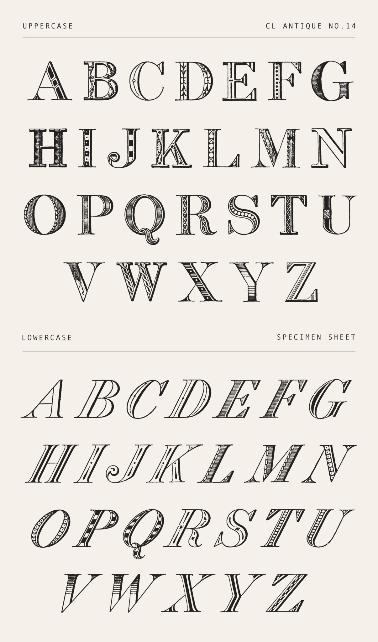 Engraved Roman Display Font – Decorative 19th Century Capitals with Pattern Fills (CL Antique No.14)