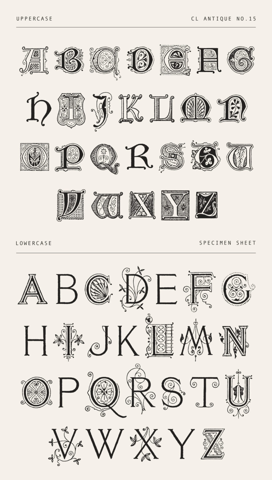 Victorian Decorative Font - Flourished Ornamental Letters With Mixed Styles (cl Antique No.15)