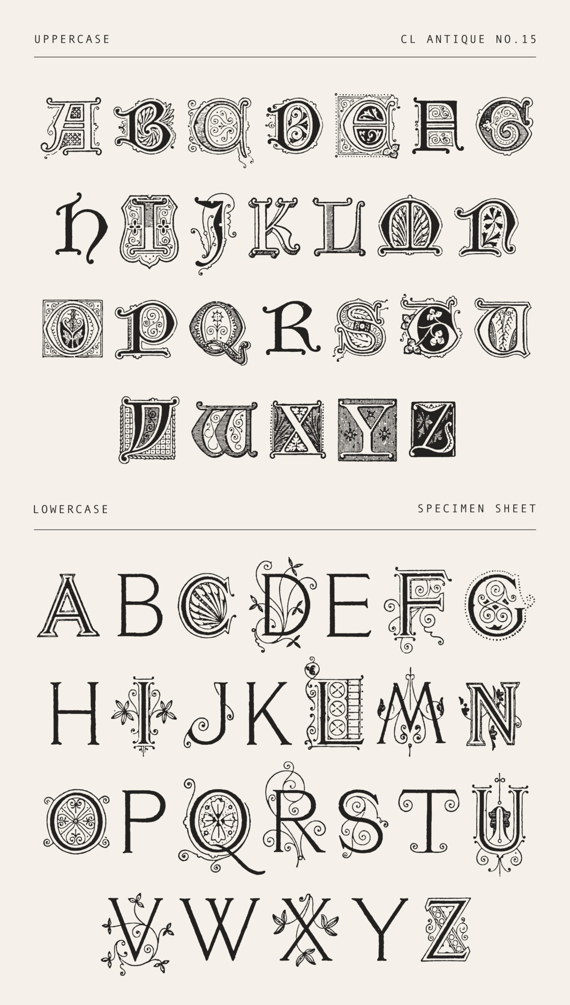 Victorian Decorative Font - Flourished Ornamental Letters with Mixed Styles (CL Antique No.15)