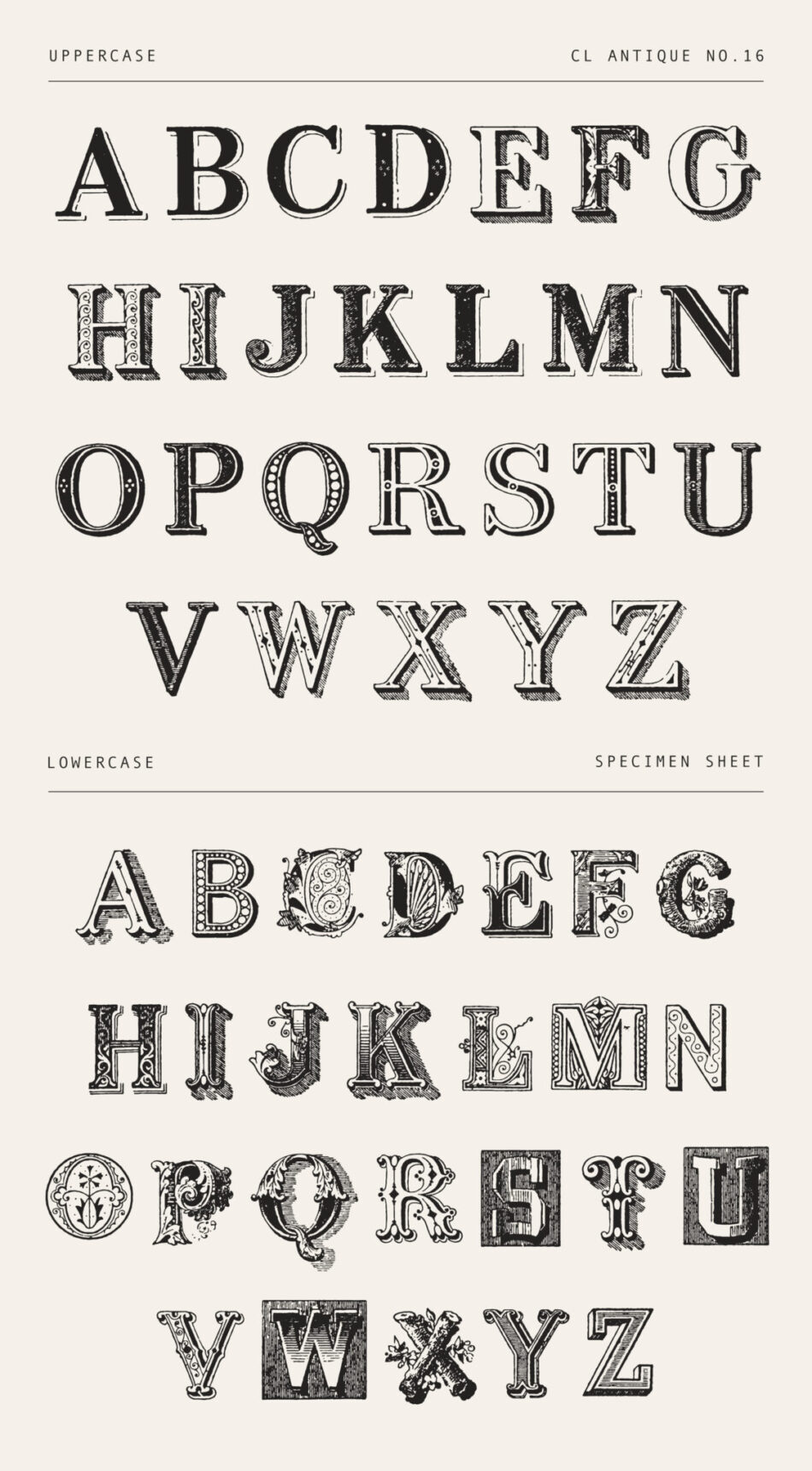 Bold Vintage Poster Font – Heavily Embellished Decorative Display Letters (cl Antique No.16)