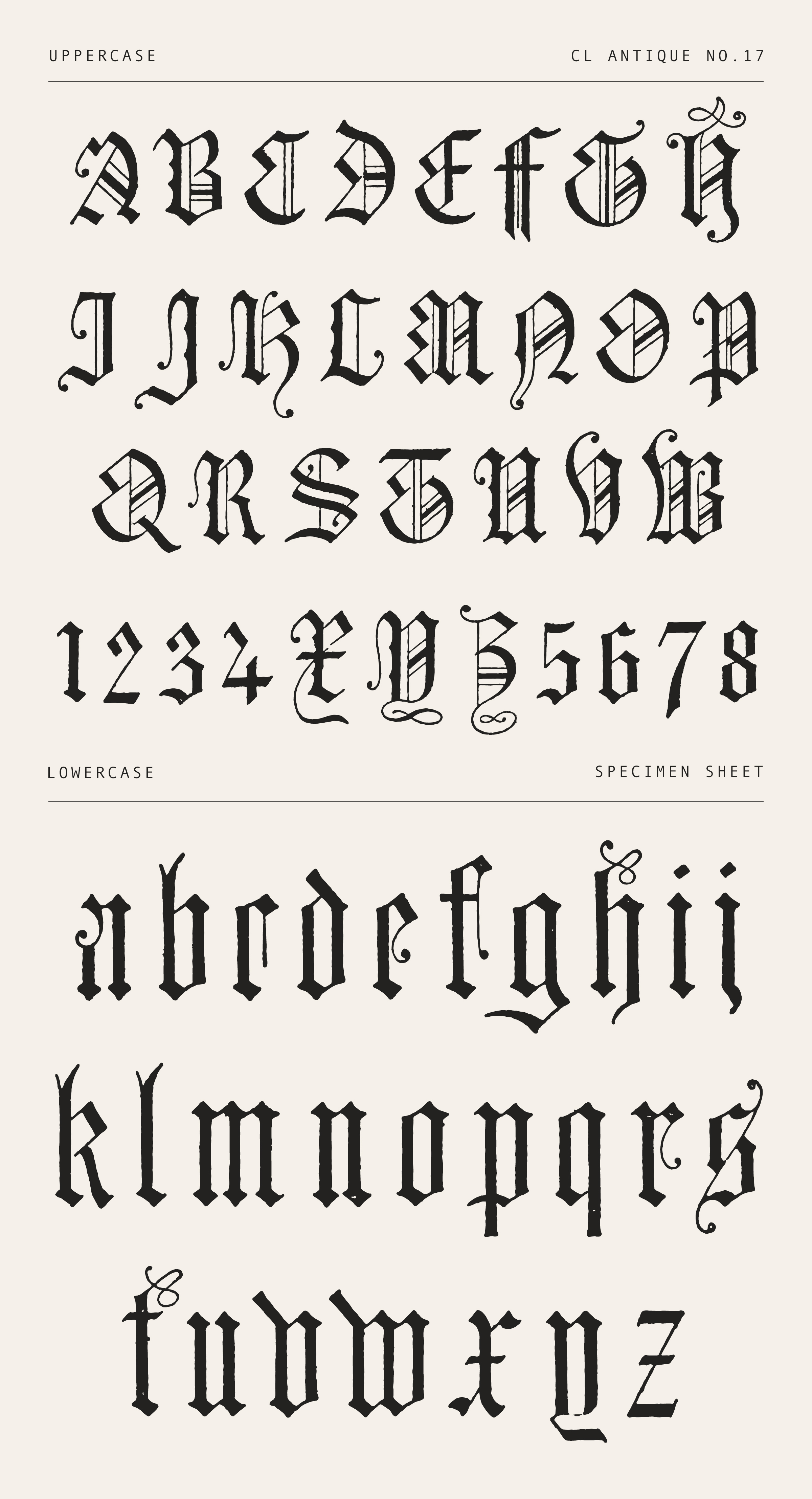 Classic Fraktur Blackletter Font – Antique German Script With Uppercase, Lowercase & Numerals (cl Antique No.17)
