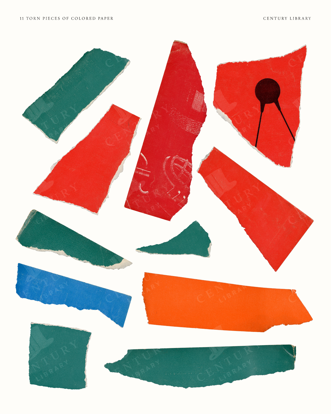 11 Retro Colored Paper Scraps – Isolated Torn / Ripped Png Elements