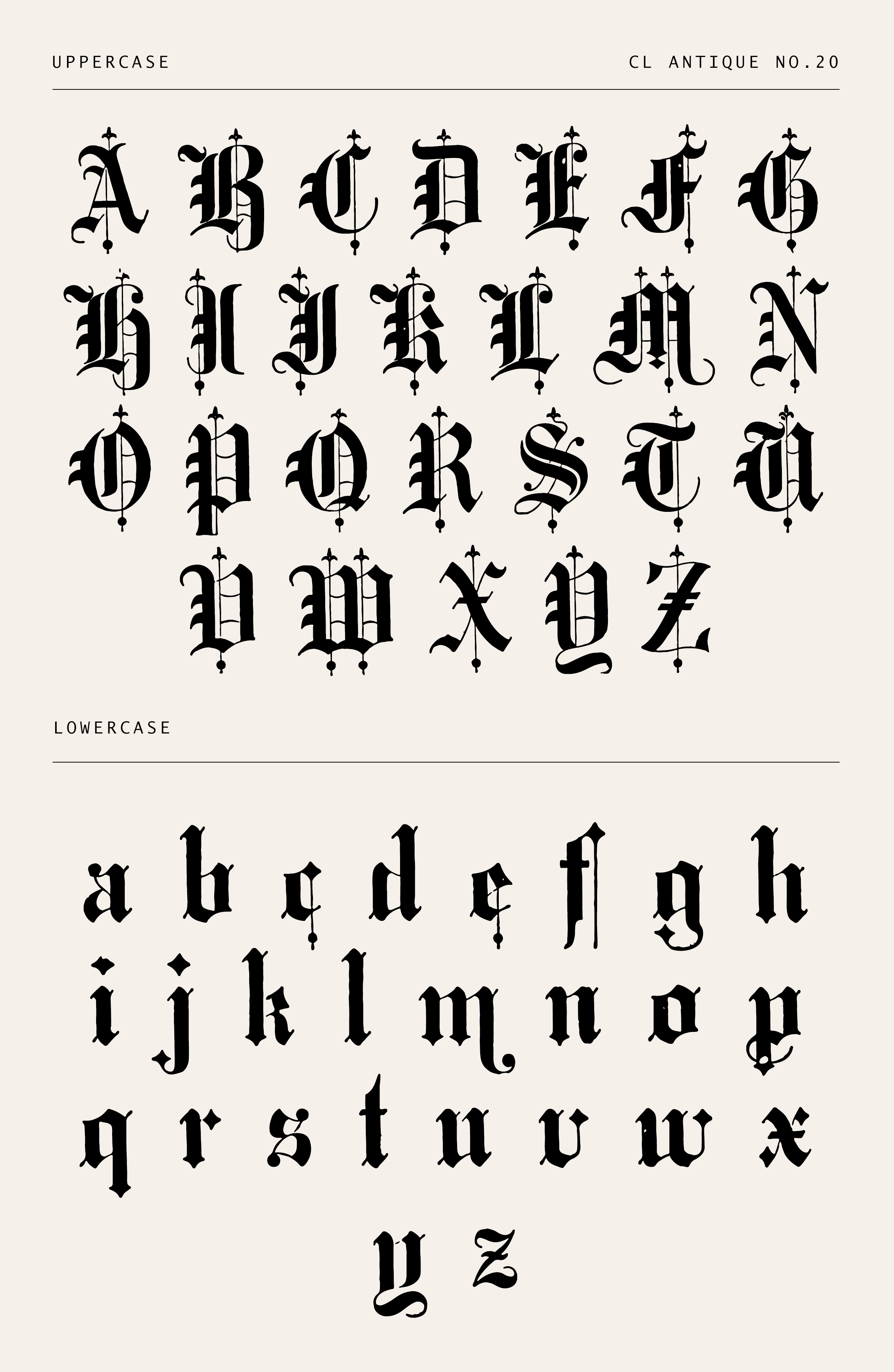 Ornate Blackletter Display Font – Restored 19th Century Gothic Alphabet - CL Antique 20