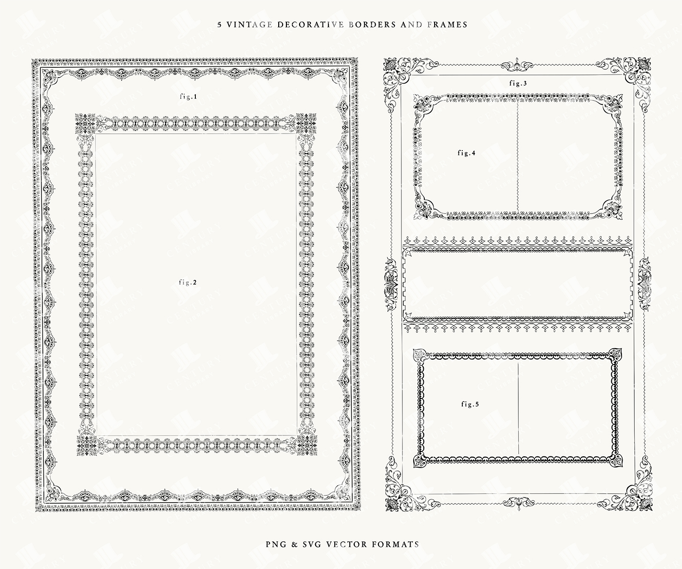 5 Vintage Decorative Borders and Frames – Intricate Ornamental Rectangular PNG & SVG Set