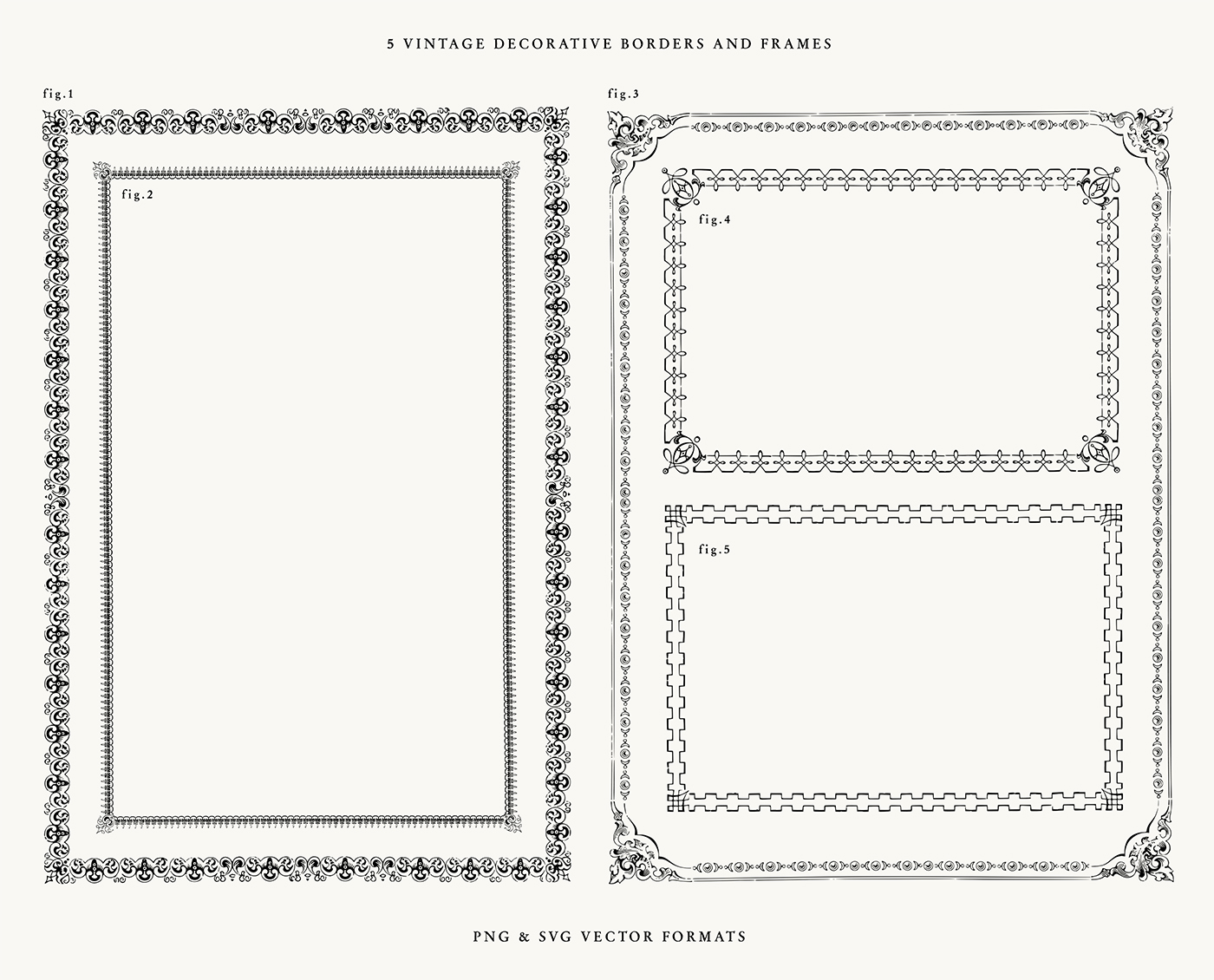 5 Vintage Ornamental Borders and Frames – Detailed Rectangular PNG & SVG Vector Pack