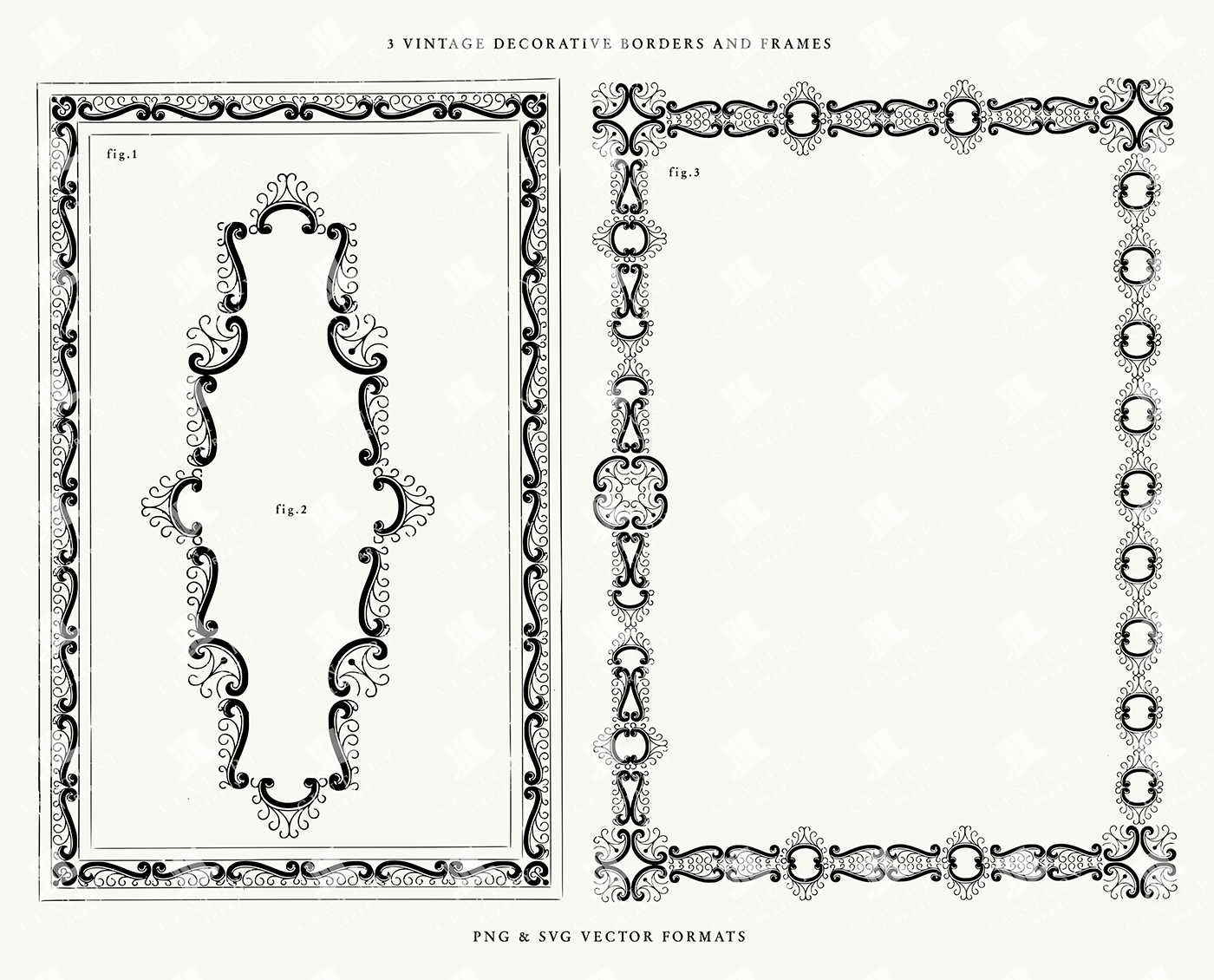 3 Vintage Decorative Borders and Frames – Baroque-Inspired Ornamental PNG & SVG Set