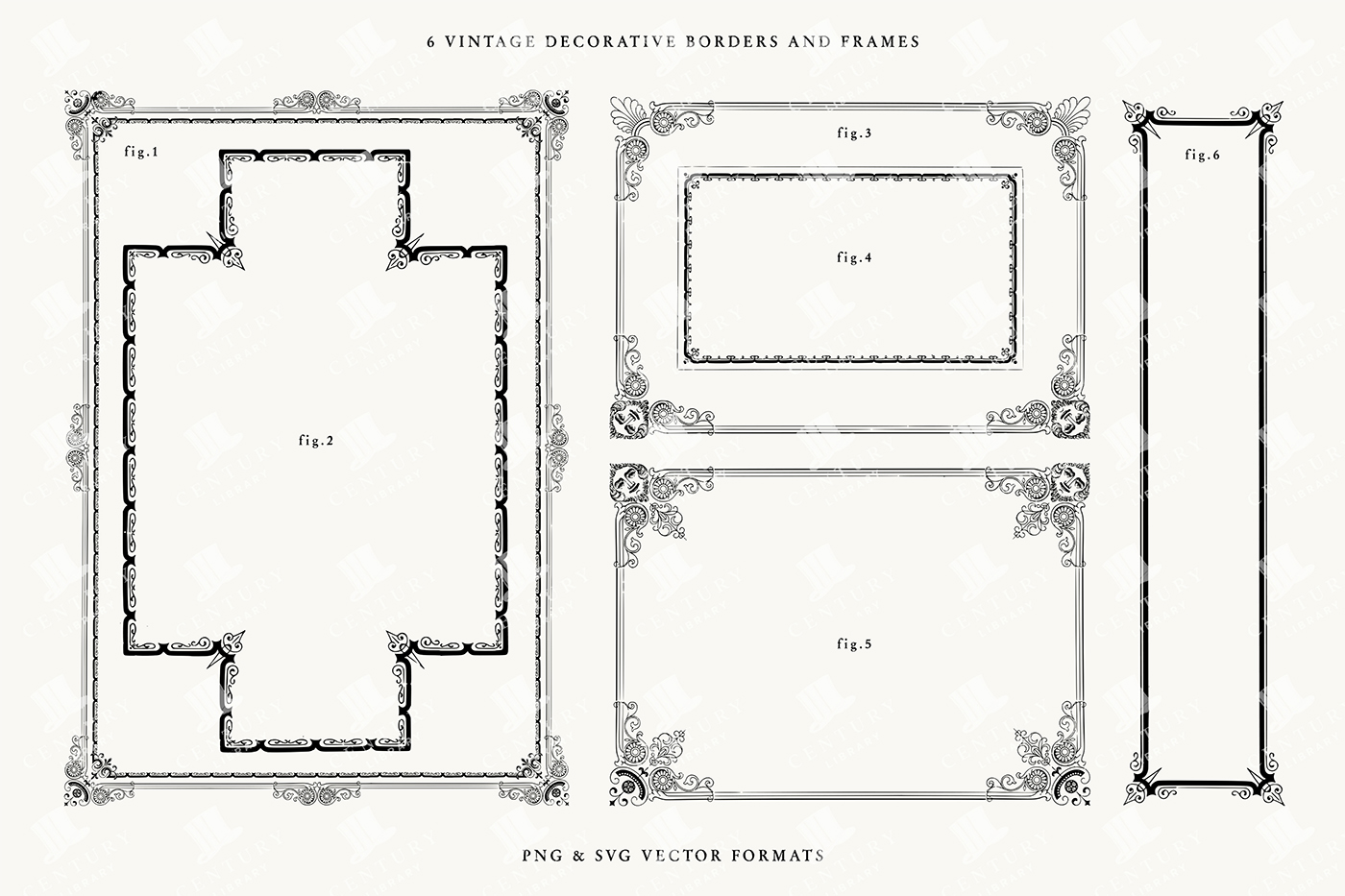 6 Vintage Decorative Borders and Frames – Floral Corner and Rectangular PNG & SVG Set