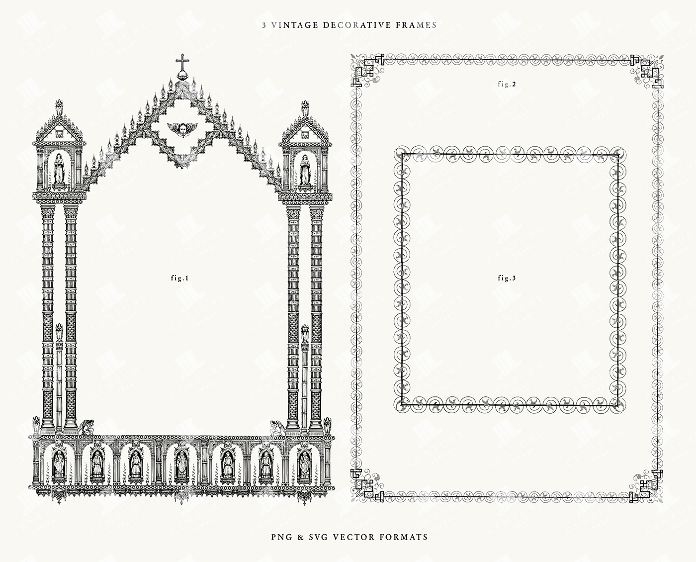 3 Vintage Decorative Frames – Gothic and Ornamental Borders in PNG & SVG Vector Formats