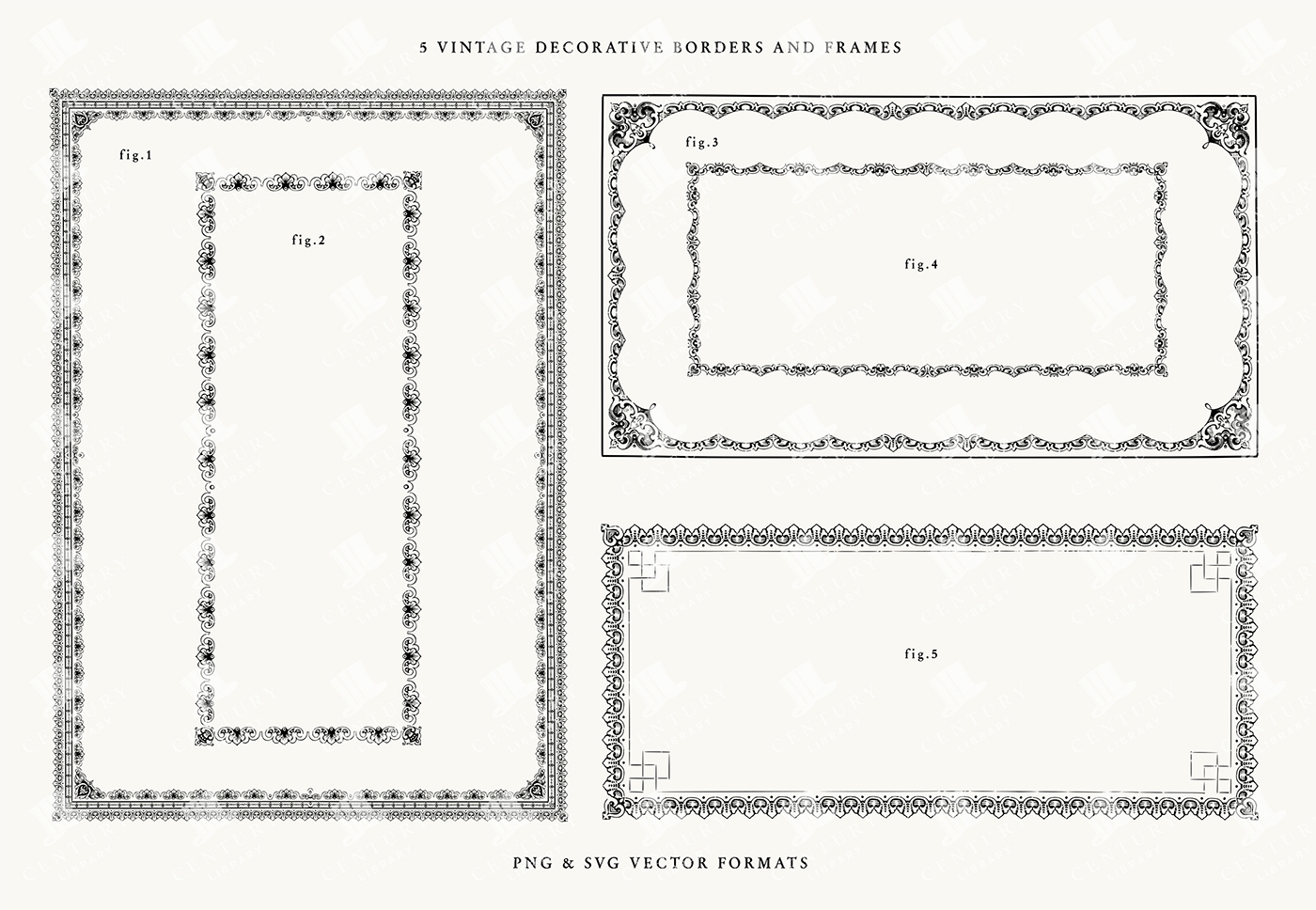 5 Vintage Decorative Borders and Frames – Scalloped and Ornate Rectangular PNG & SVG Set