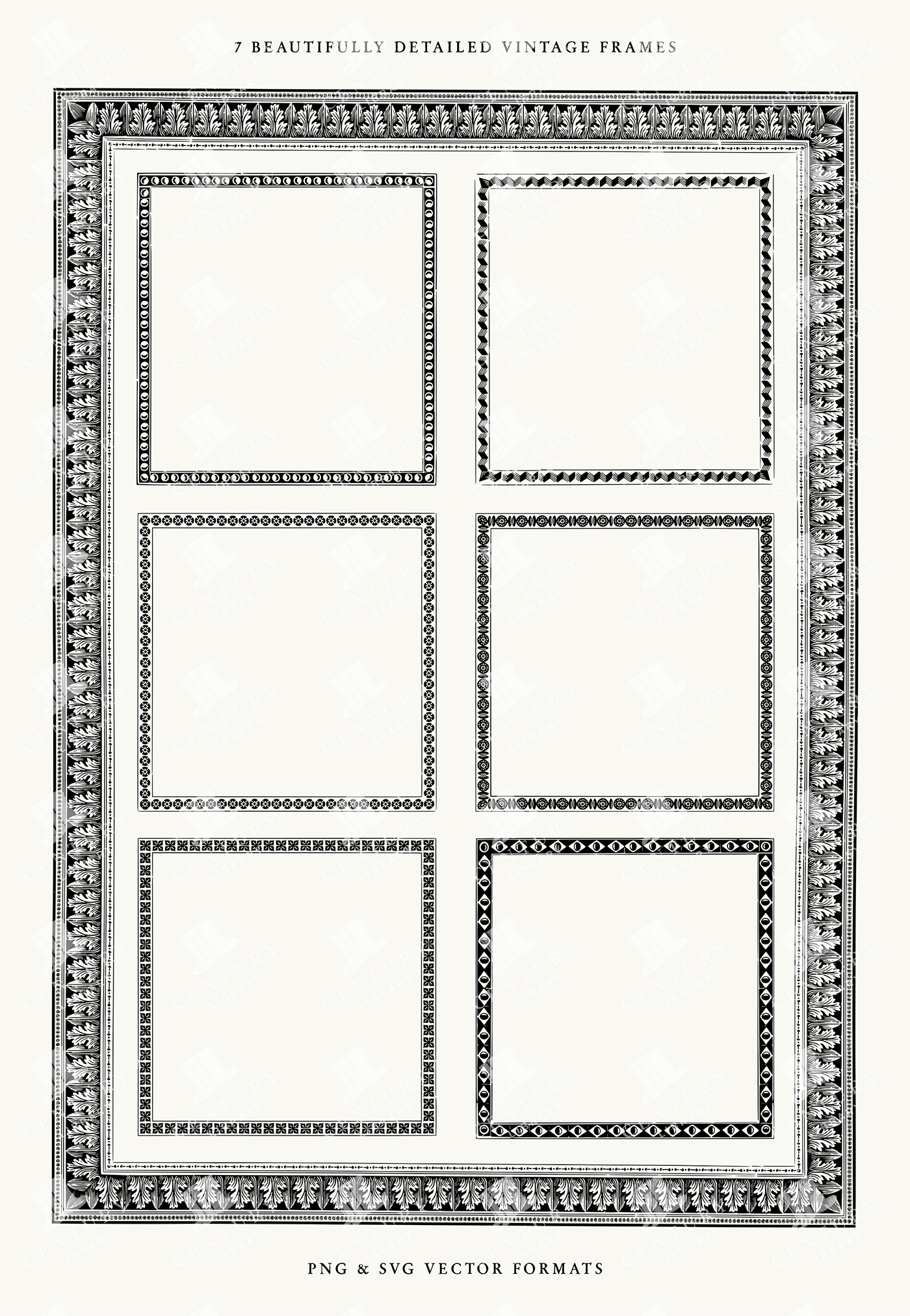 7 Beautifully Detailed Vintage Frames – Ornamental Square Borders PNG & SVG Vector Pack