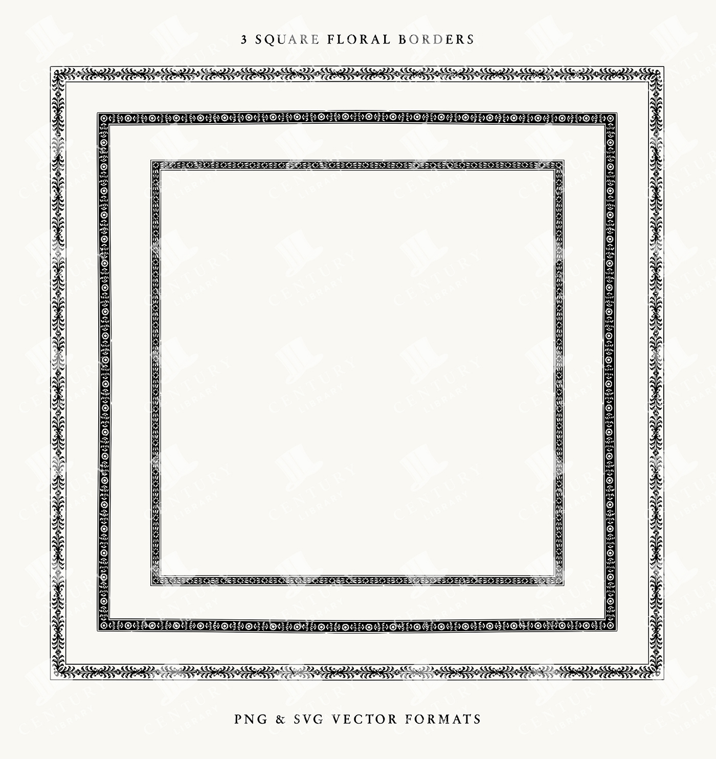 3 Square Floral Borders – Vintage Botanical Square Frames PNG & SVG Vector Set