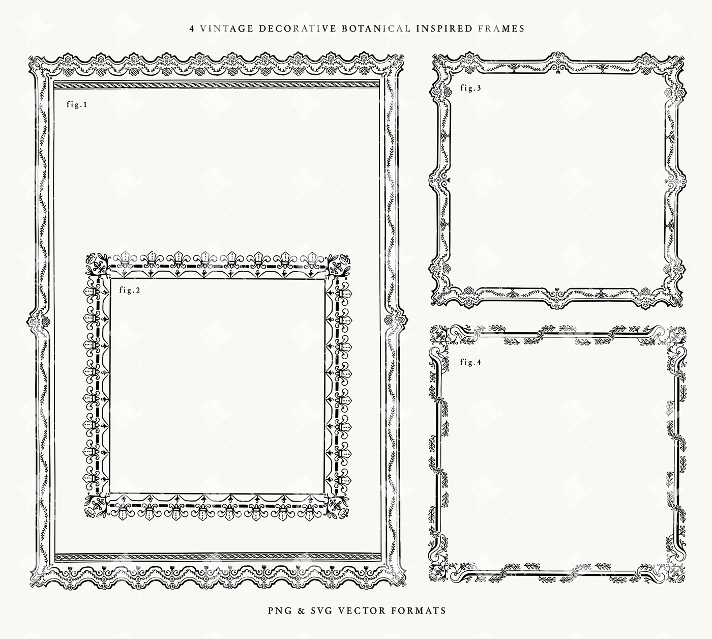 4 Vintage Decorative Botanical Frames – Ornamental Botanical PNG & SVG Vector Set