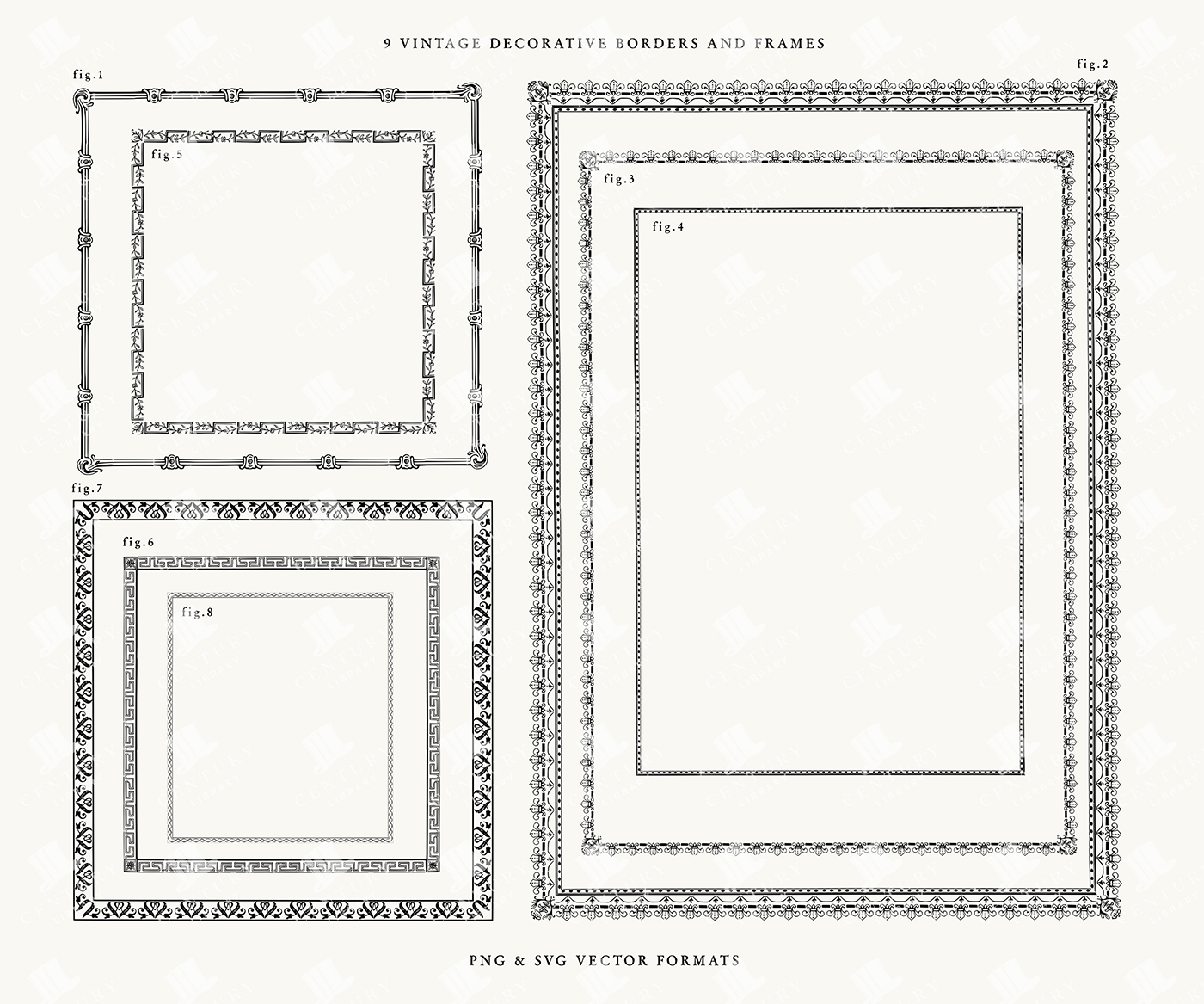 9 Vintage Decorative Borders and Frames – Detailed Rectangular & Square PNG & SVG Set
