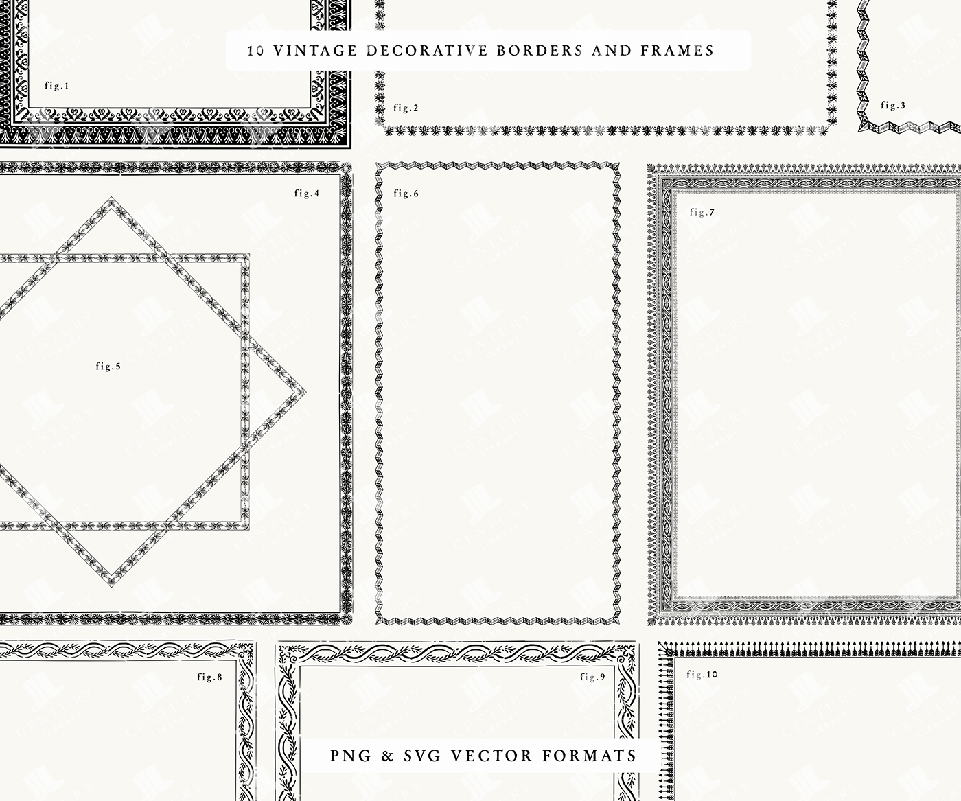 10 Vintage Decorative Borders and Frames – Ornamental Geometric PNG & SVG Vector Set